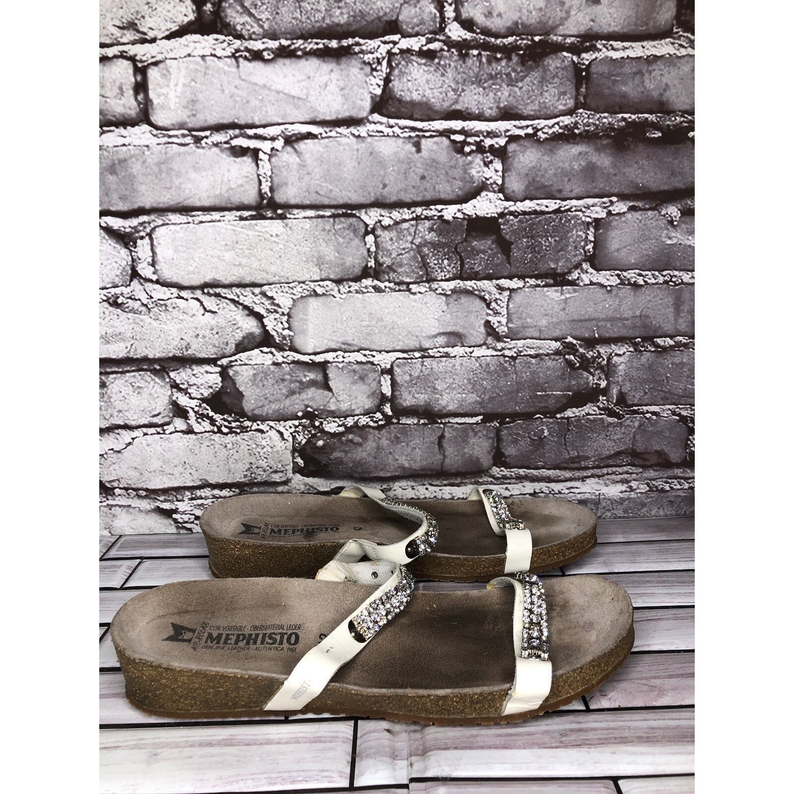 Mephisto Mephisto White Rhinestone Crystal Strap Slide Cork Sandals W Size US 11 / IT 41 - 4 Thumbnail
