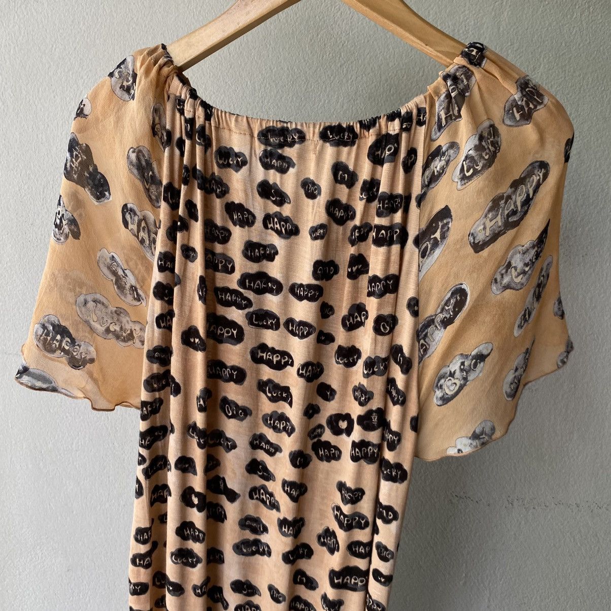 Tsumori Chisato Tsumori Chisato Beige Printed Dress Puff Sleeves Tie Neck Size XS / US 0-2 / IT 36-38 - 19 Thumbnail