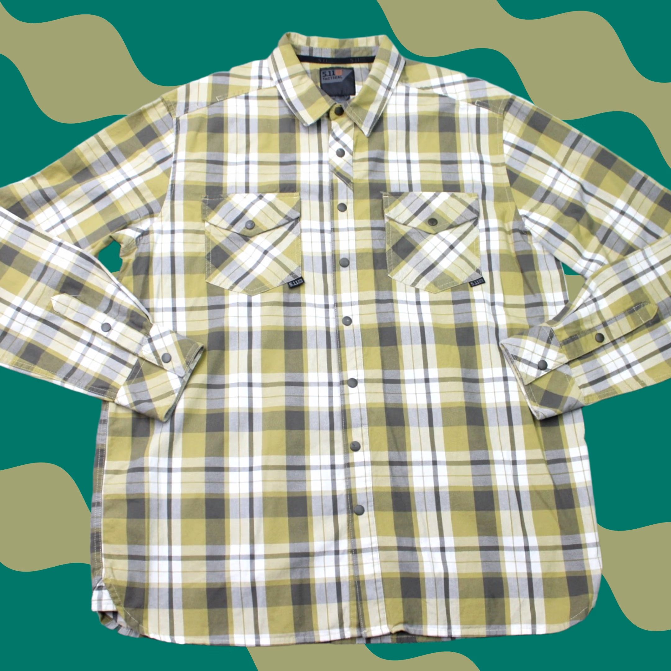 Vintage 5.11 Tactical Shirt Mens Large Yellow Plaid RAPIDraw Placket Long Sleeve Snap Shirt Size US L / EU 52-54 / 3 - 1 Thumbnail