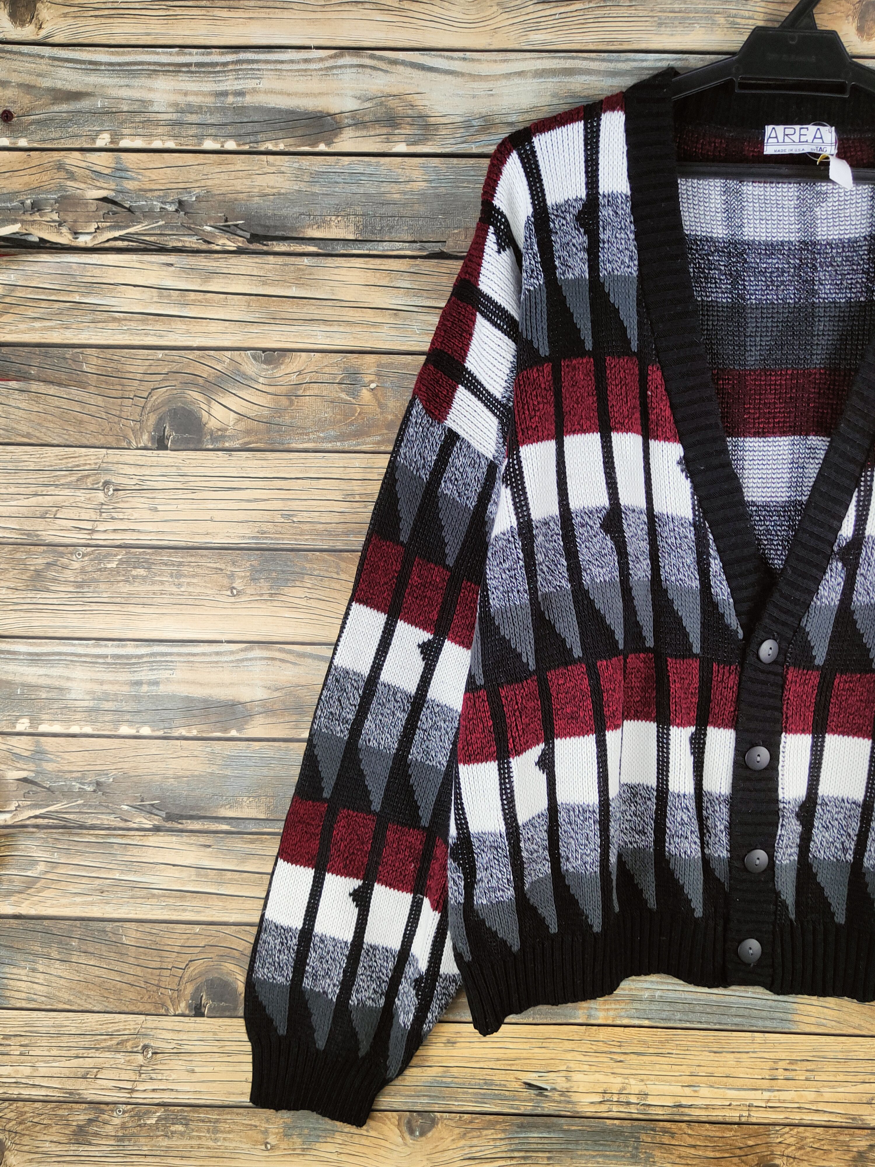 Japanese Brand DL Area Black White Red Knitwear Cardigan #46-854 Size US L / EU 52-54 / 3 - 3 Thumbnail