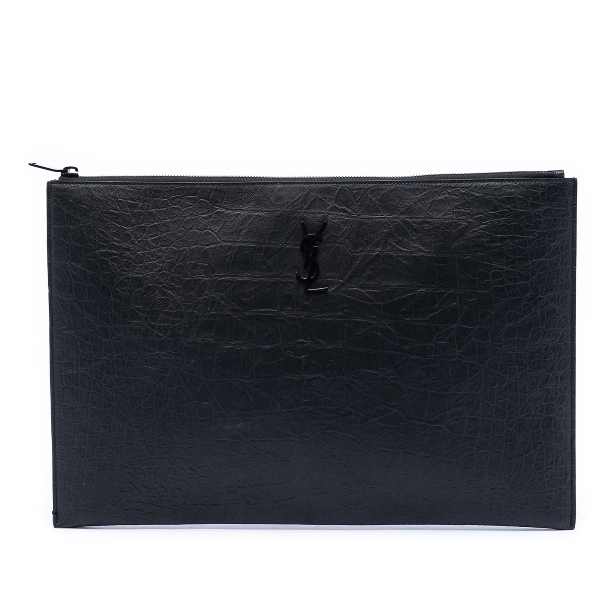 Saint Laurent Paris Croc Embossed Leather Monogram Clutch Size ONE SIZE - 1 Thumbnail