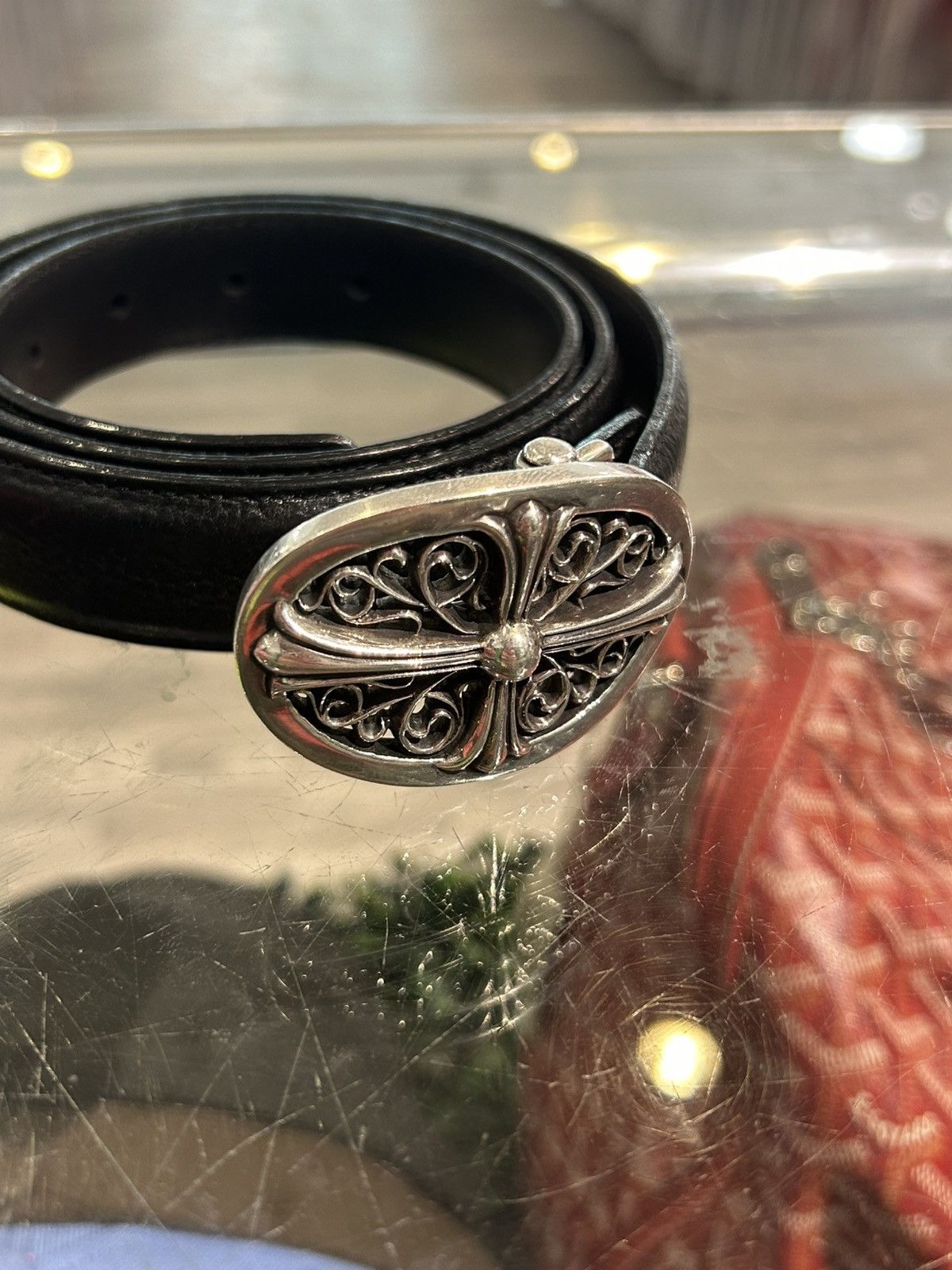Chrome Hearts Chrome Hearts Oval Belt Buckle 1in w/ sz 34 Black Strap Size 34 - 2 Thumbnail