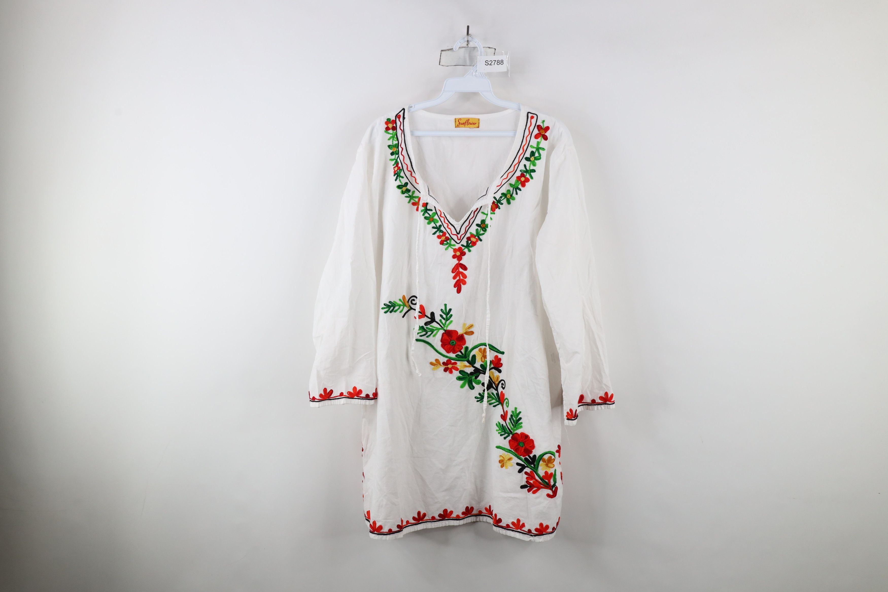 Vintage Vintage 90s Boho Chic Embroidered Blouse Top Hippy White Size XXL / US 16-18 / IT 52-54 - 1 Thumbnail