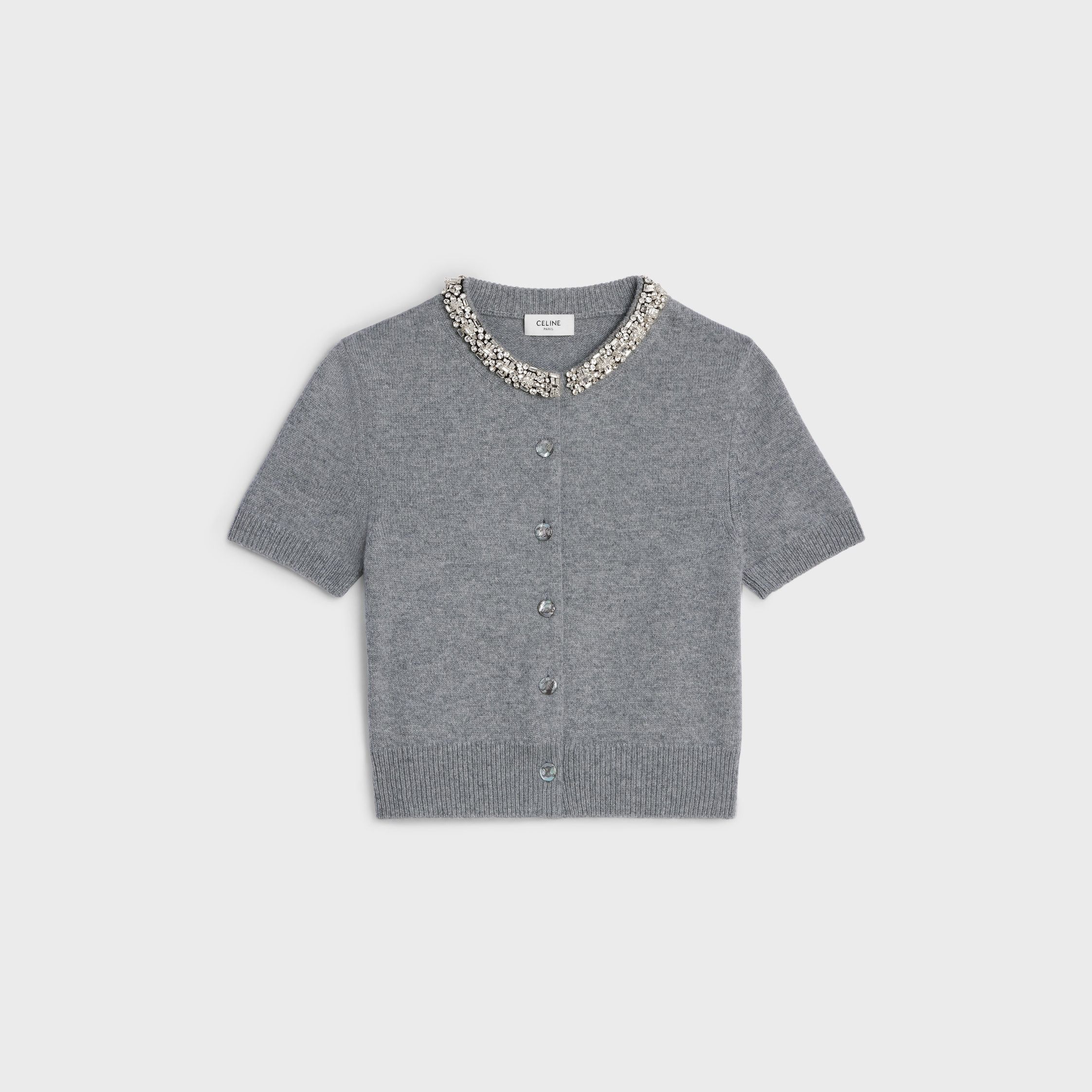 Celine embroidered cropped cardigan in cashmere medium grey Size XXL / US 16-18 / IT 52-54 - 1 Thumbnail