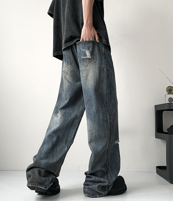 Vintage American loose wide-leg distressed straight washed jeans Size US 32 / EU 48 - 4 Thumbnail