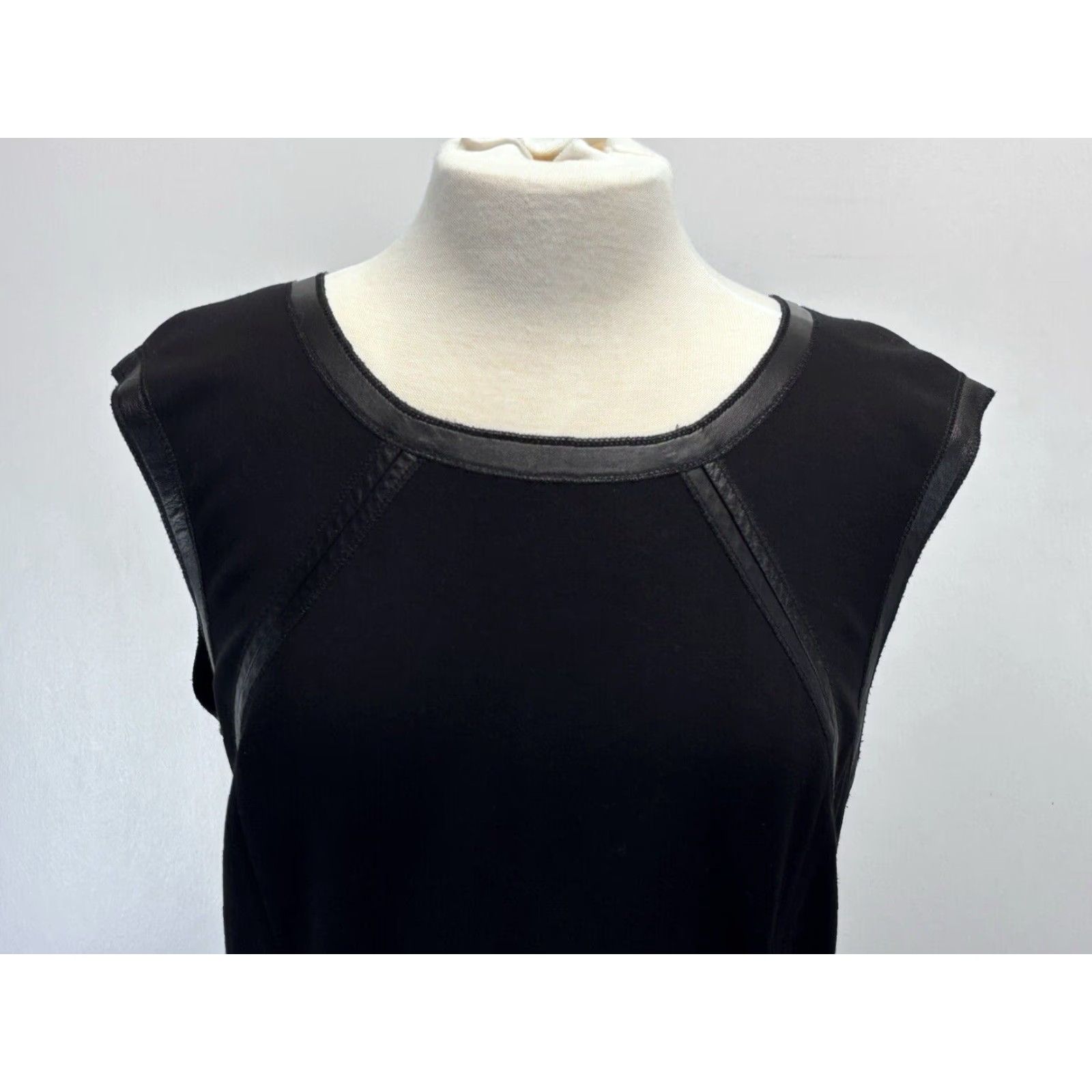Vintage VINTAGE Lafayette 148 New York Sheath Dress 16P Petite Women's Black Leather Trim Size XXL / US 16-18 / IT 52-54 - 5 Thumbnail