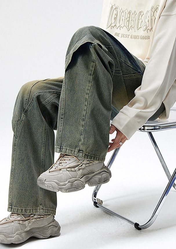 Japanese Brand American retro distressed men's loose washed straight jeans Size US 32 / EU 48 - 4 Thumbnail