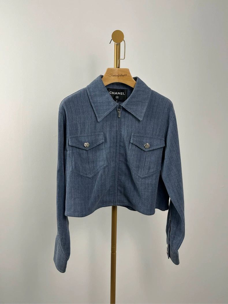 Chanel Chanel Blue Collared Long Sleeve Jacket - dmc Size M / US 6-8 / IT 42-44 - 1 Thumbnail