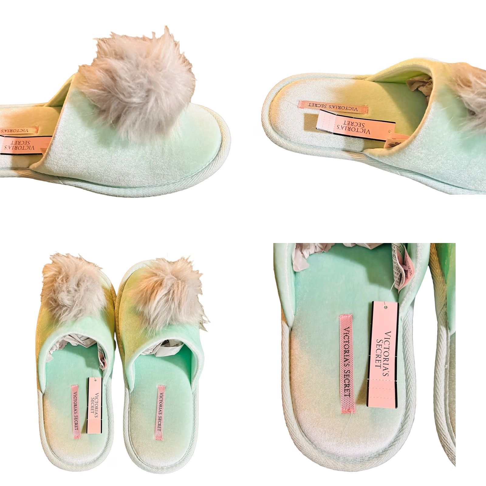 Victoria's Secret Victoria's Secret Slippers Mint Green Women LG 9/10 Gray Faux Fur Pom-Pom NWT Slippers Womens Size ONE SIZE - 9 Thumbnail