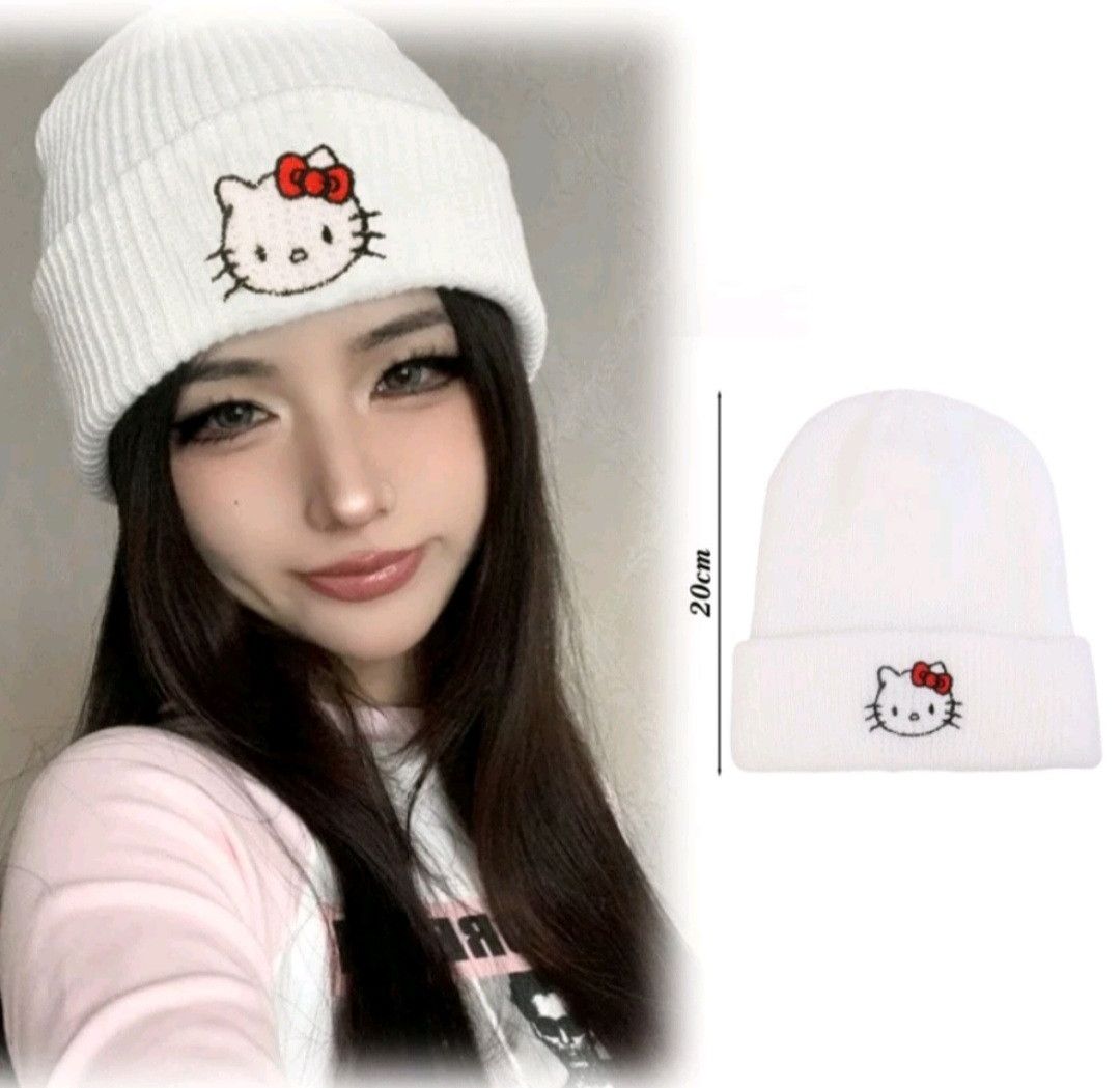 Japanese Brand 💥Hello kitty white colour harajuku beanie Size ONE SIZE - 2 Thumbnail