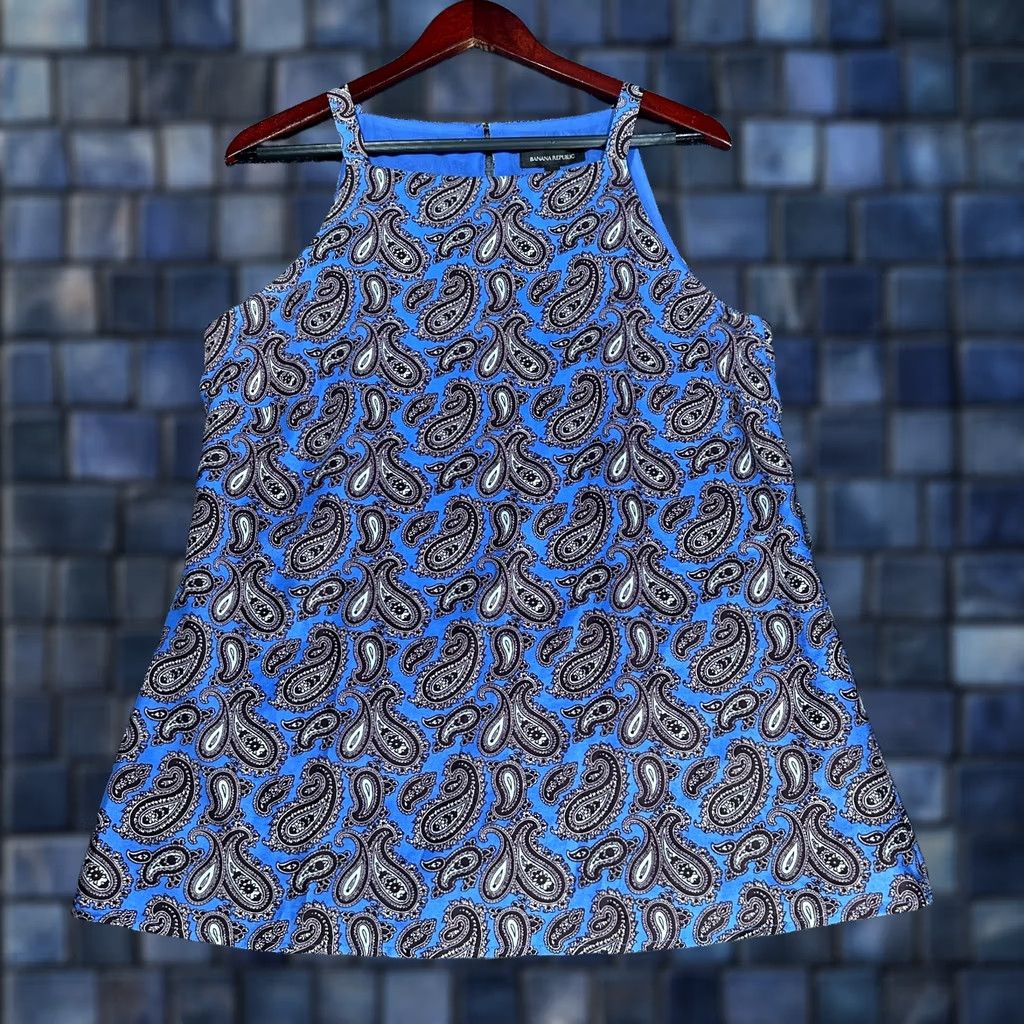 Banana Republic Banana Republic Top Womens Large Royal Blue Print Shell Sleeveless Lined Keyhole Blouse Size L / US 10 / IT 46 - 1 Thumbnail