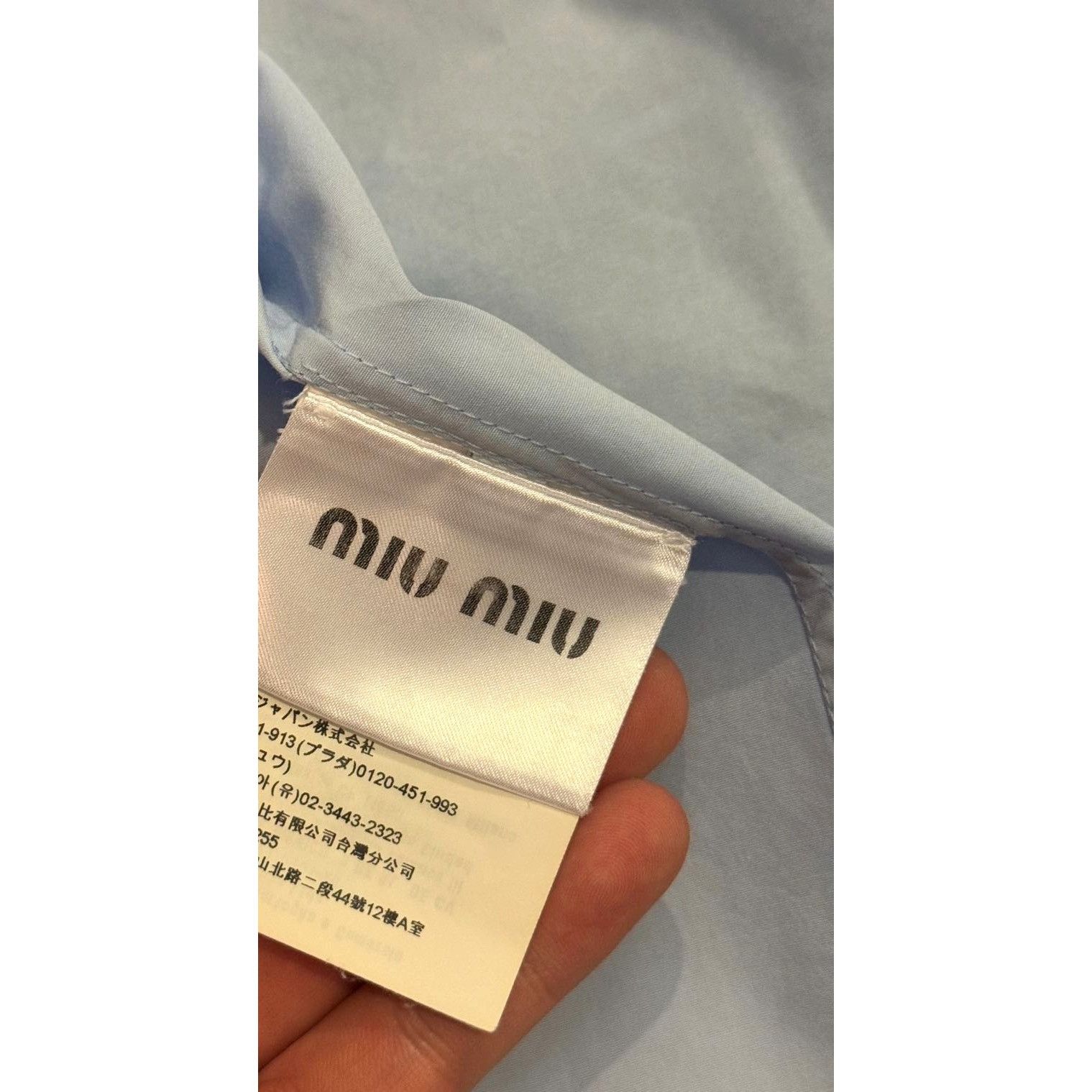 Miu Miu Miu Miu Light Blue Button-Up Shirt With Embroidered Logo Lon Size S / US 4 / IT 40 - 6 Thumbnail
