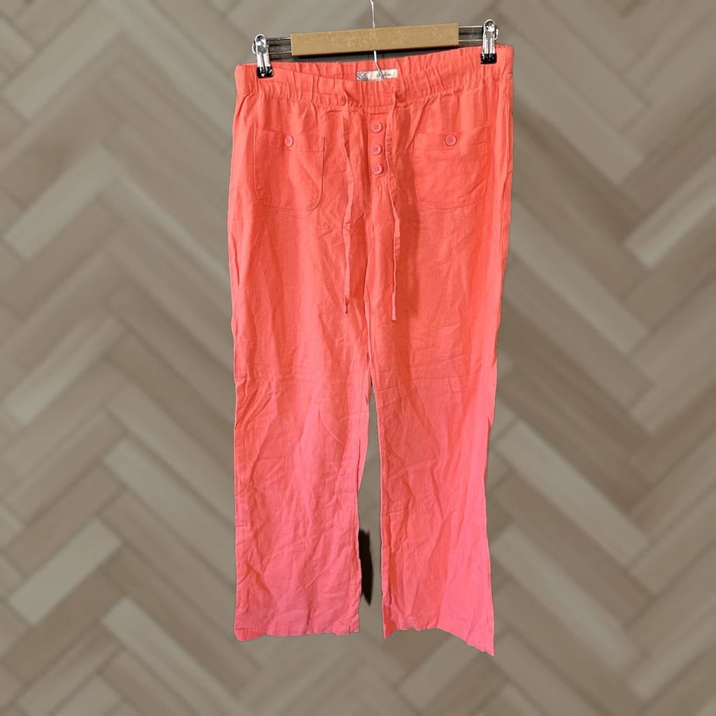 Vintage Style Style Me Womens Salmon Cropped Linen Pants Beachy Drawstring Medium PANTS Cropped Linen Salmon Women M Pants Mens? Size 32" / US 10 / IT 46 - 1 Thumbnail