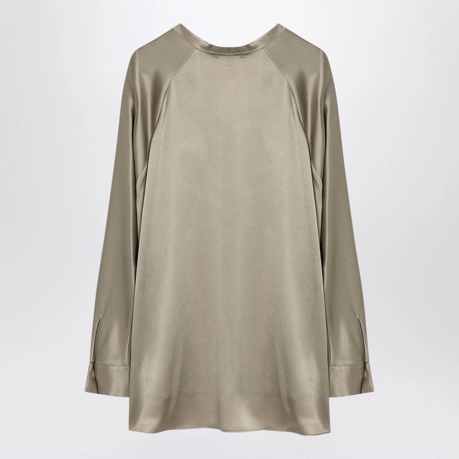 Vince o1d2blof1124 Long Sleeves Silk T-Shirt in Beige Size L / US 10 / IT 46 - 2 Thumbnail