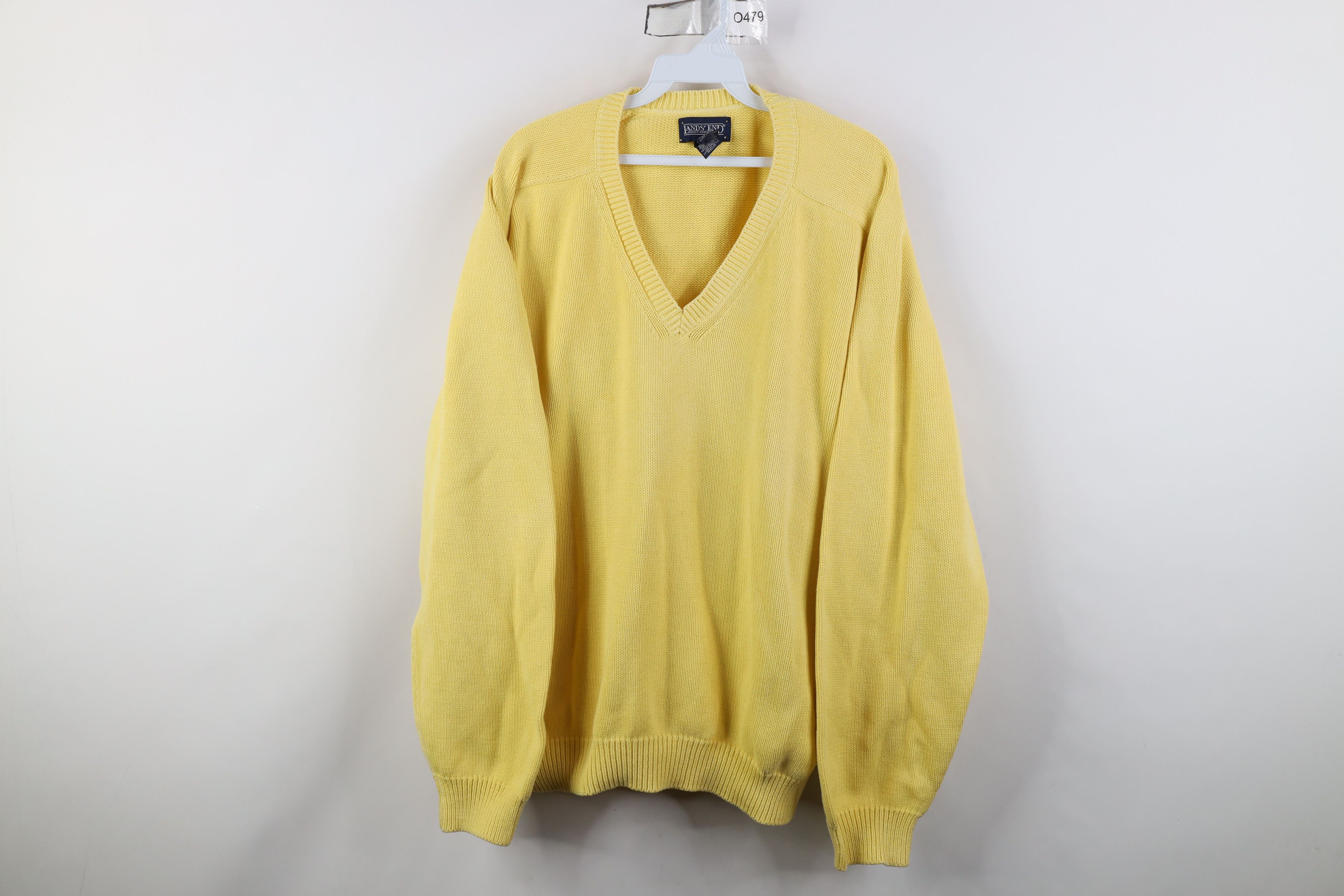 Lands' End Vintage 90s Lands End Cotton Knit V-Neck Sweater Yellow USA Size US XL / EU 56 / 4 - 1 Thumbnail