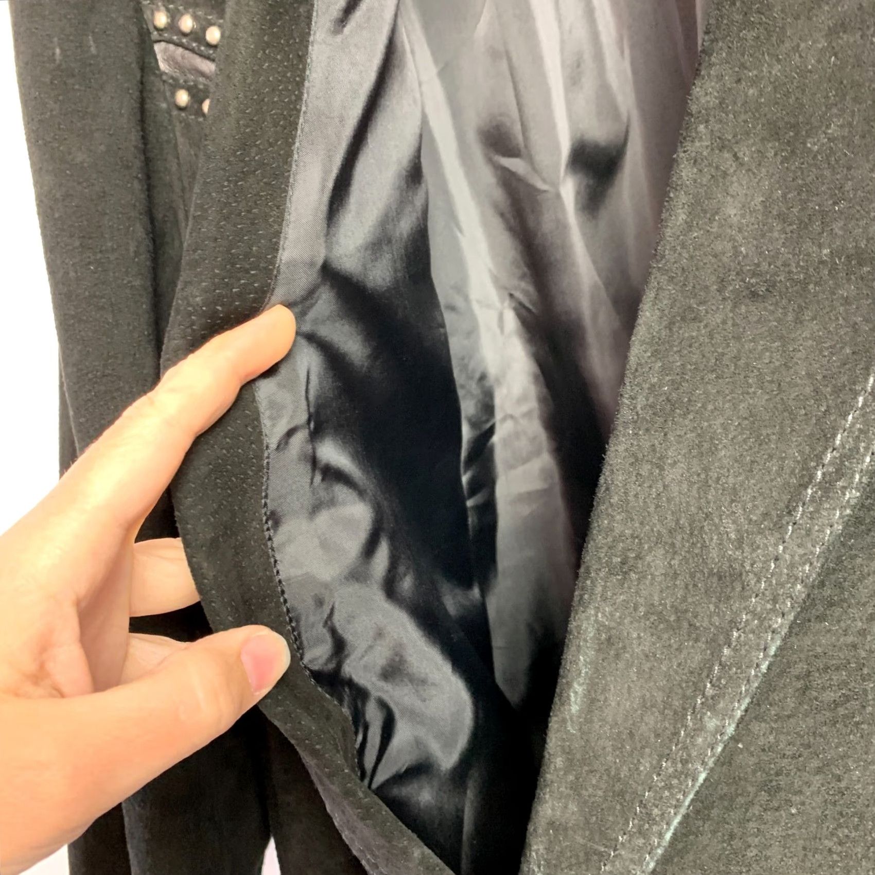 Vintage VINTAGE Cripple Creek Suede Studded Blazer Sport Jacket Mens 2XL Black 1990s Rockabilly Leather Formal Read Flawed Size 48R - 7 Thumbnail