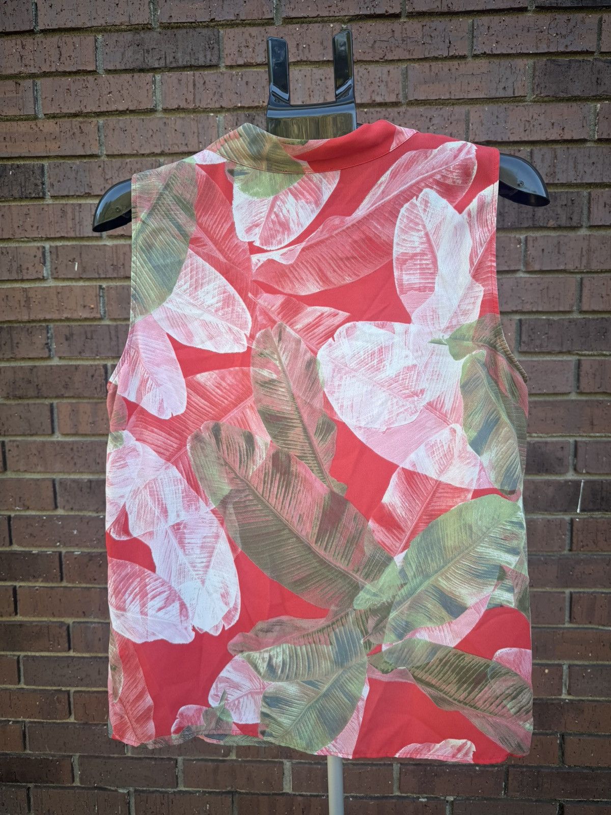 Elie Tahari Tahari Sleeveless Tank Top Blouse Tropical Banana Leaf Size L / US 10 / IT 46 - 5 Thumbnail