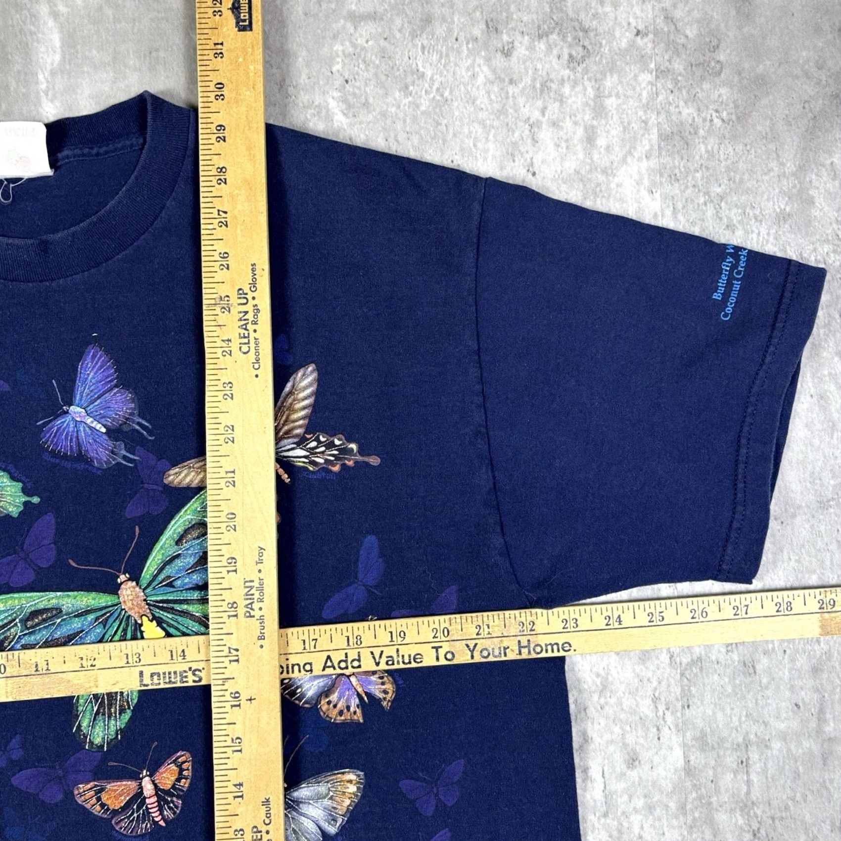 Fruit Of The Loom VINTAGE 90s Buttfly All Over Print Art Nature T Shirt Navy Blue Mens XL Graphic Print Cotton Crew Neck Short Sleeve Fruit of the Loom Regular Size US XL / EU 56 / 4 - 6 Thumbnail