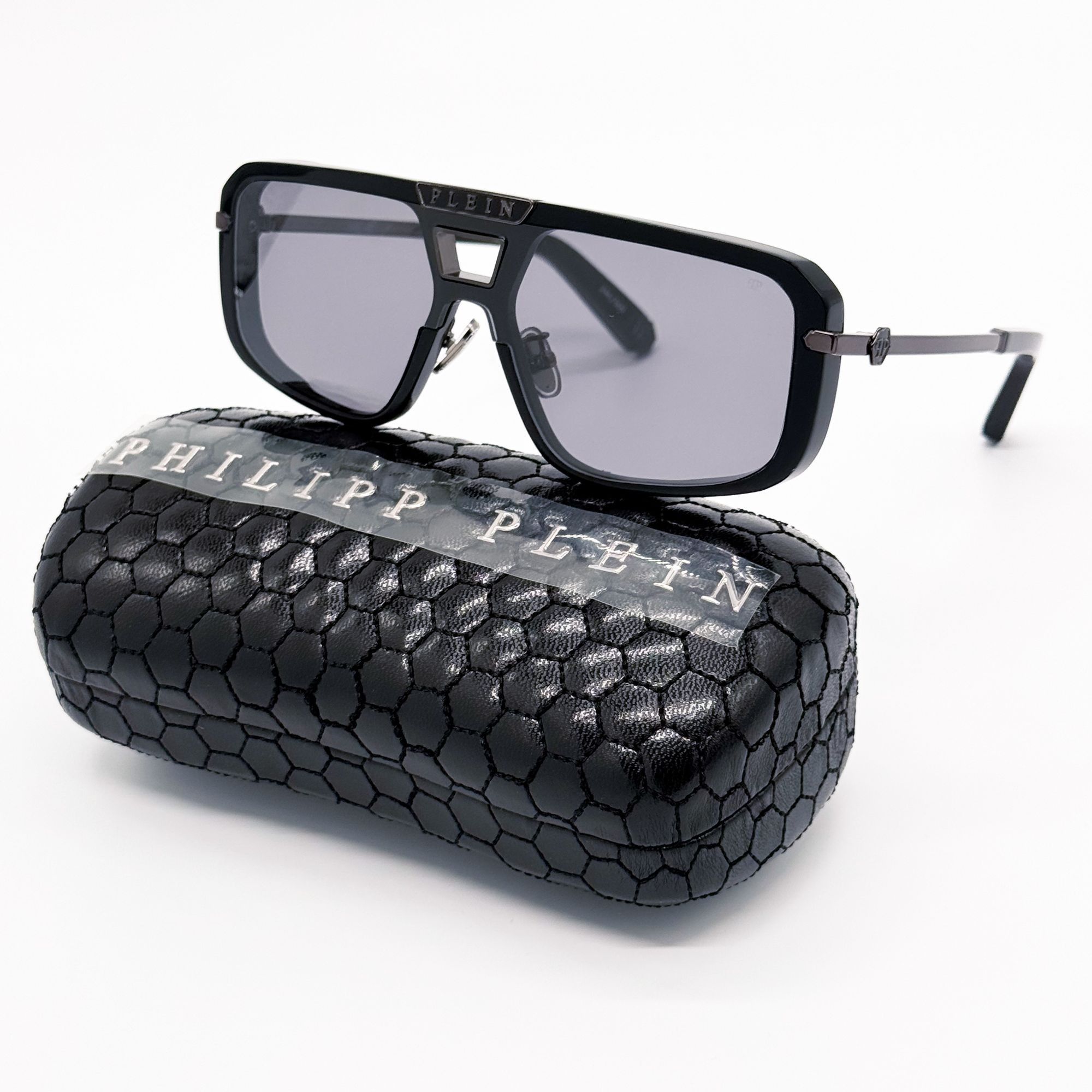 NEW PHILIPP PLEIN SUNGLASSES SPP008M 700X SHIELD BLACK MEN