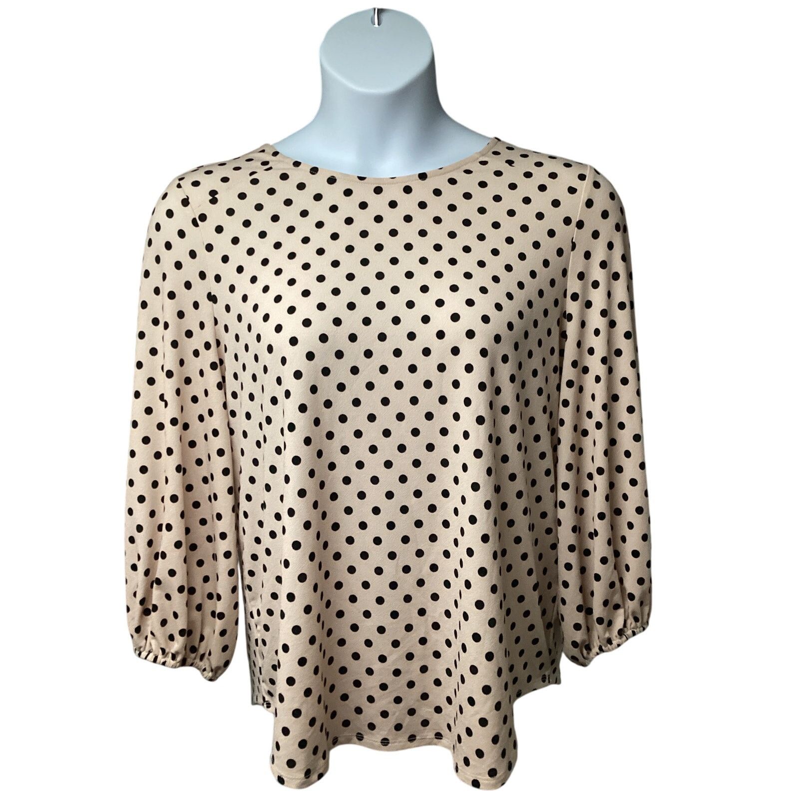 Adrianna Papell Adrianna Papell Beige Polka Dot Top Shirt XL Stretch Size XL / US 12-14 / IT 48-50 - 1 Thumbnail