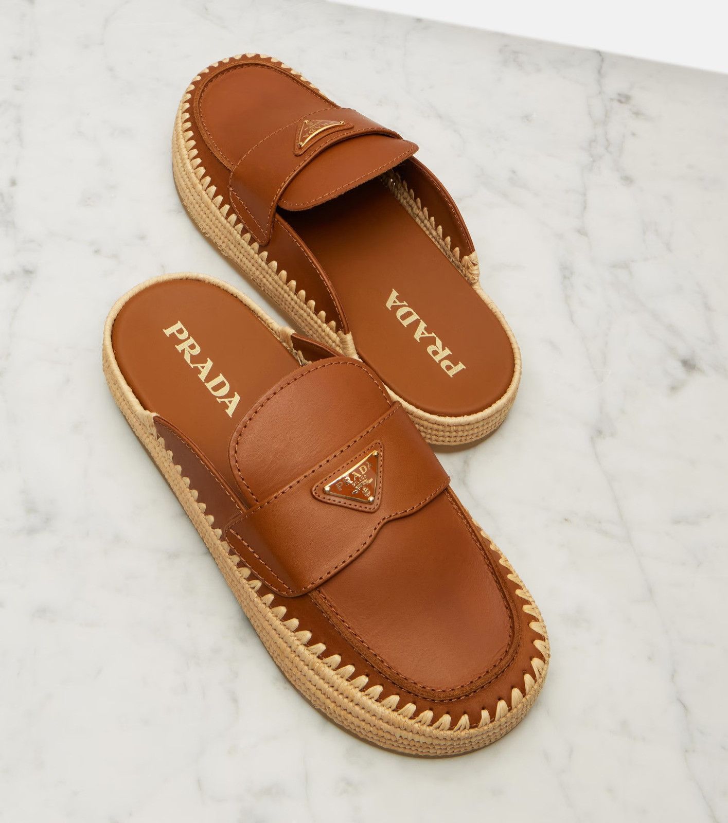 Prada o1B3y1r0526 Leather Espadrille Mules in Brown Size US 8 / IT 38 - 5 Thumbnail