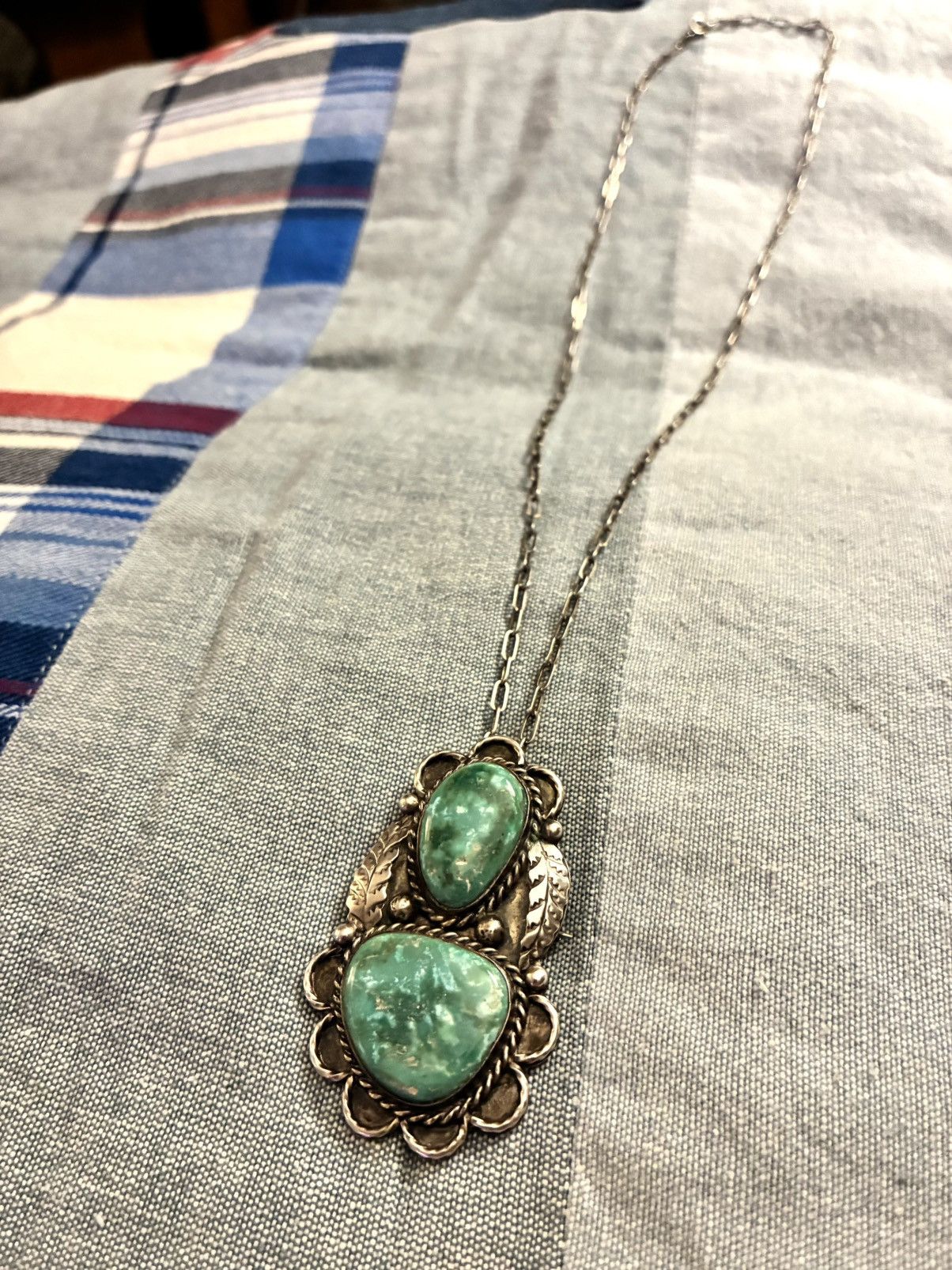 RRL Ralph Lauren STERLING SILVER/TURQUOISE NAVAJO WESTERN NECKLACE (3 in 1) Size ONE SIZE - 6 Thumbnail
