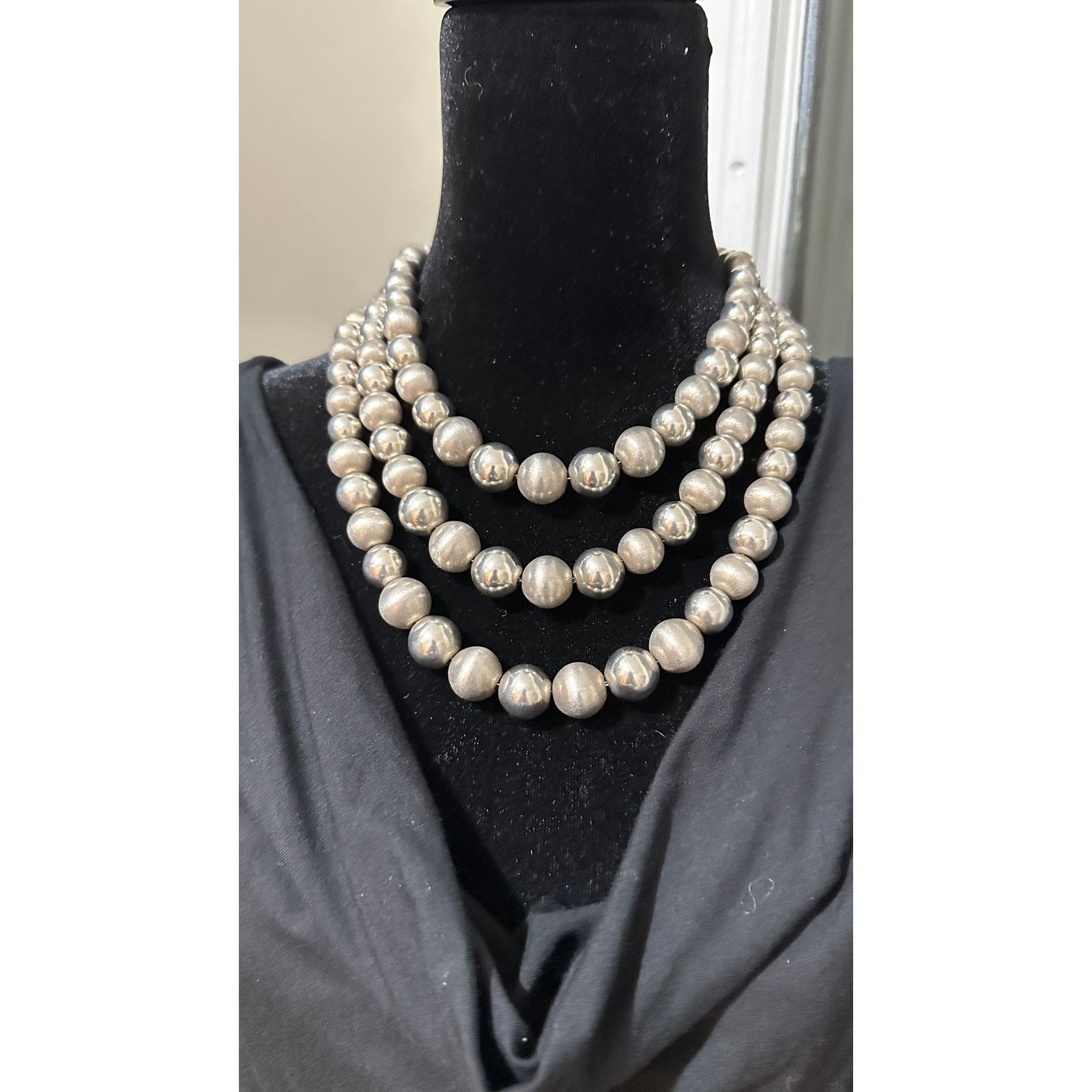 Jewelry Vintage Taxco Mexico Triple Strand 925 Silver Bead Necklace, Women's