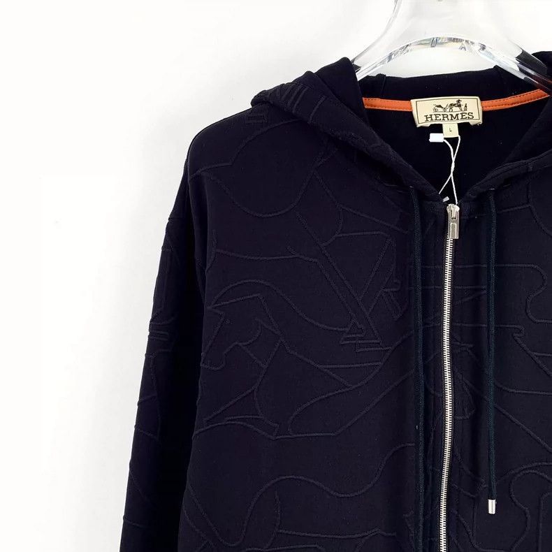 Hermes Hermes Black Embossed ZipUp Hoodie L Size-2506 Size US L / EU 52-54 / 3 - 3 Thumbnail
