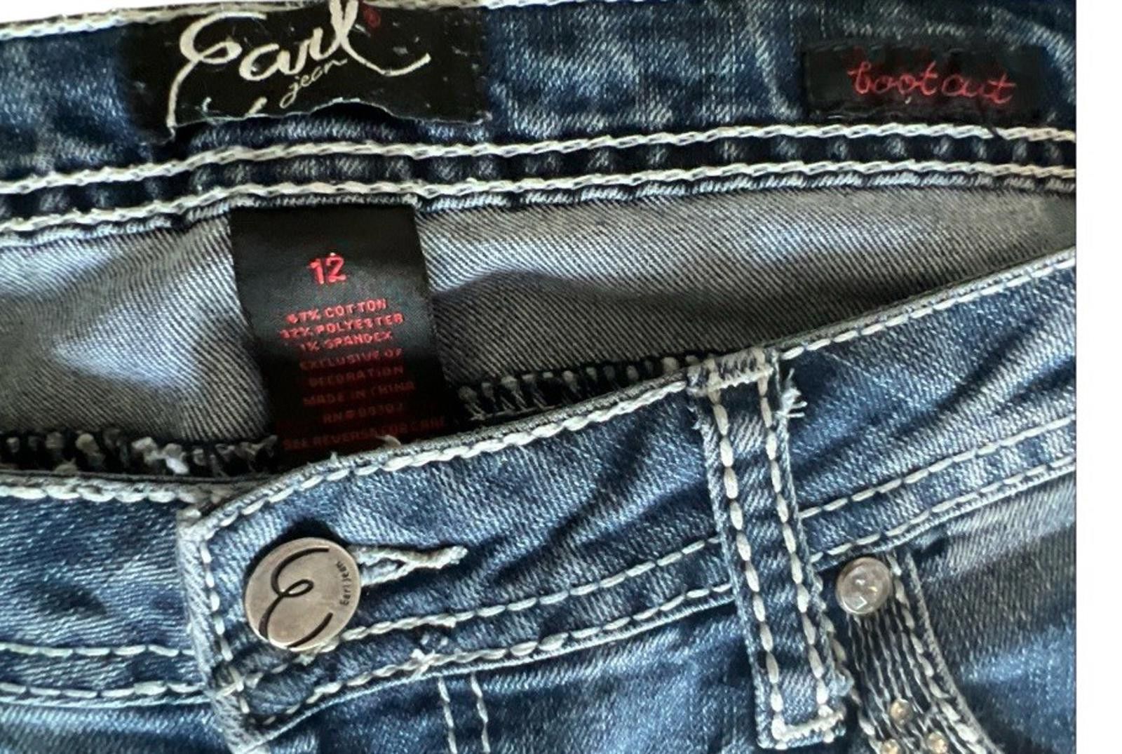 American Eagle Outfitters EARL Blue STRETCH DENIM Embellished Pockets Boot Cut Sz 12 Size 34" / US 12 / IT 48 - 2 Thumbnail