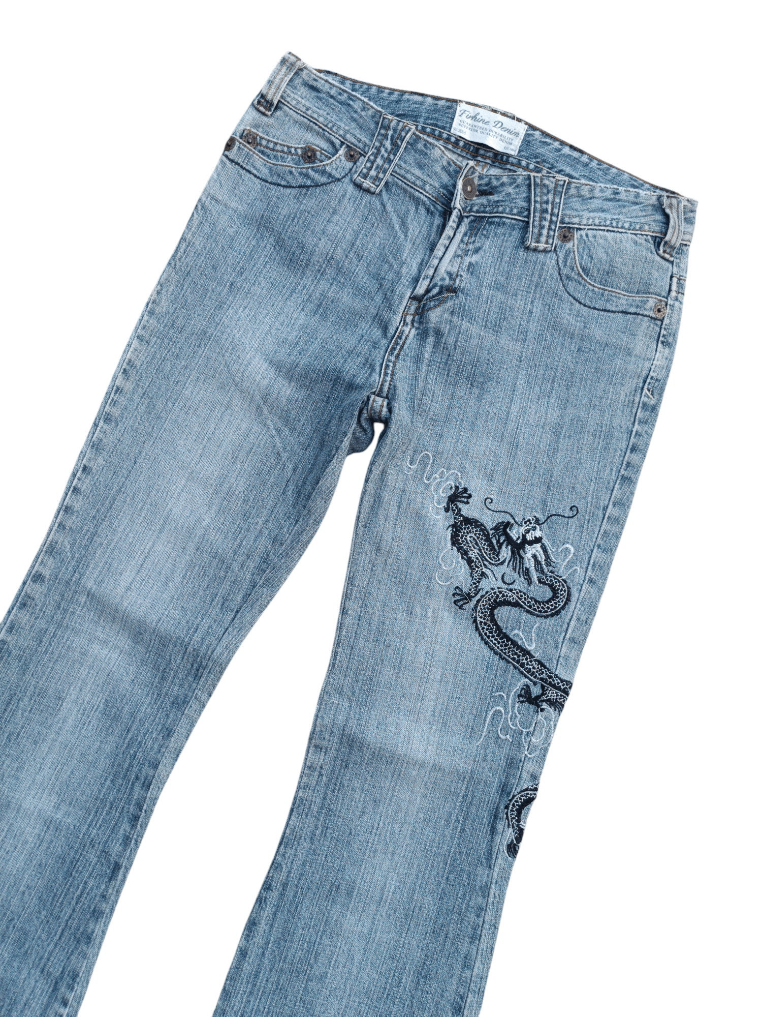 If Six Was Nine × Japanese Brand INSANE Vintage Embroidered Dragon Tribal Flared Denim Jeans Size US 28 / EU 44 - 2 Thumbnail