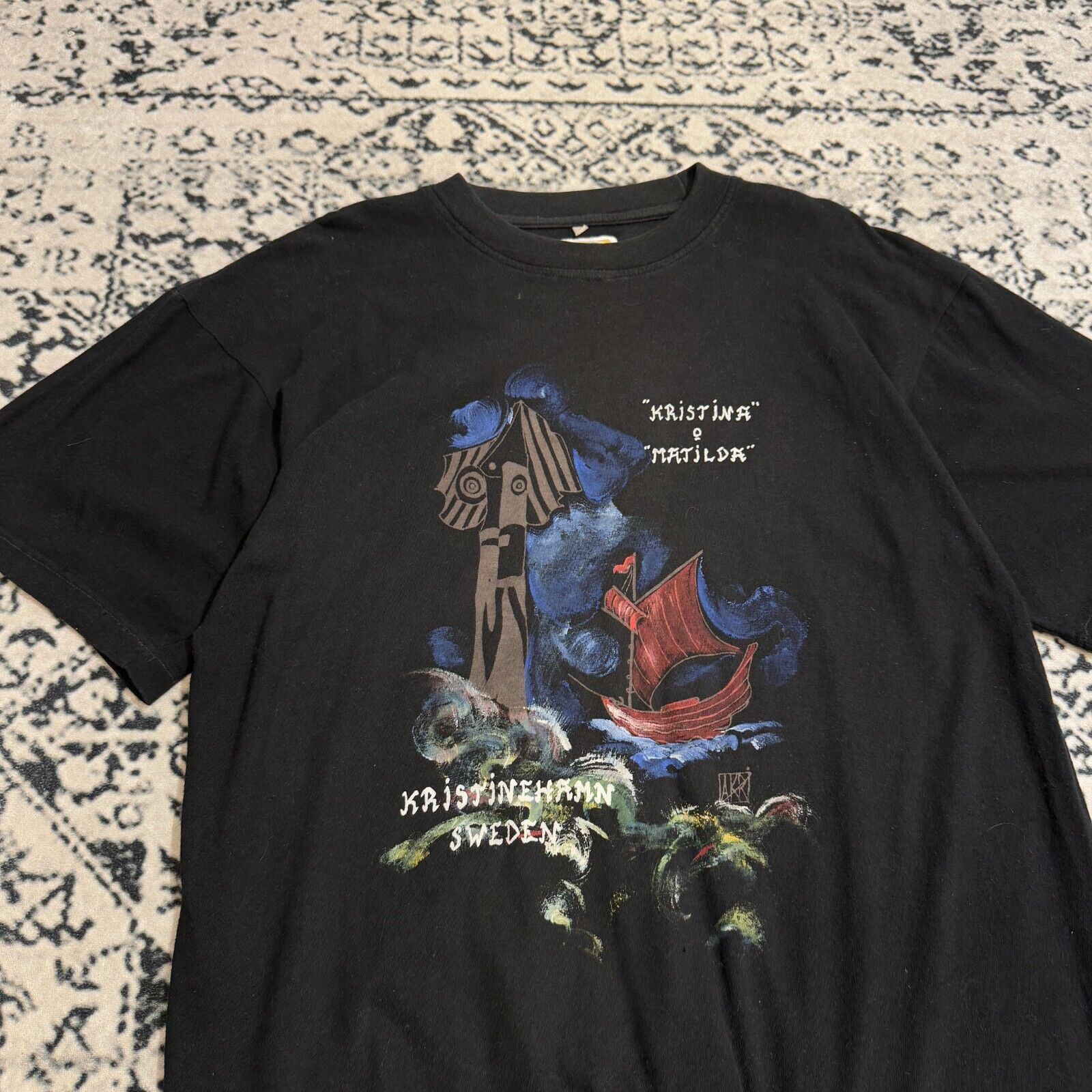 Vintage Black Cotton T-Shirt Size L Christina Matilda Art Sweden Size US L / EU 52-54 / 3 - 5 Thumbnail