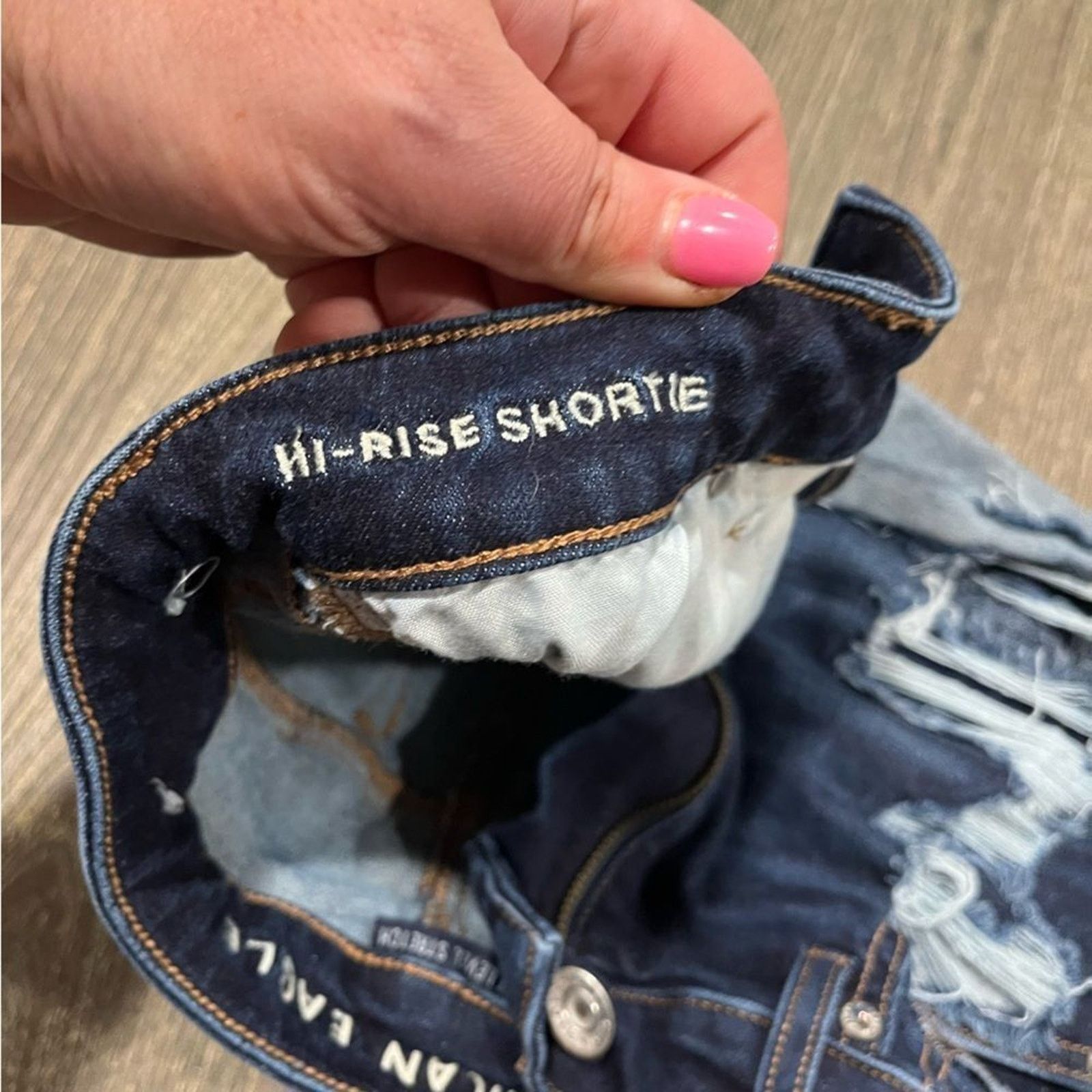 American Eagle Outfitters American Eagle Hi-Rise Shortie Shorts Next Level Blue Size 2 Size 26" / US 2 / IT 38 - 4 Thumbnail