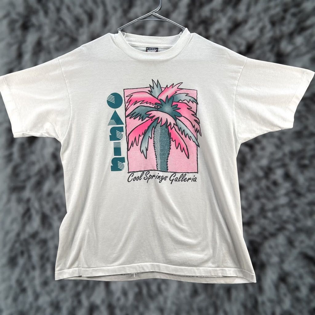 Vintage VINTAGE Oasis Shirt Mens XL White Palm Graphic 90s Shirt Graphic Tee Mens Large 80s Retro Cool Springs Galleria Cotton Polyester Screen Stars Best Size US XL / EU 56 / 4 - 1 Thumbnail