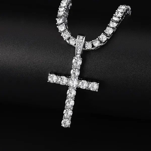 Jewelry Hip Hop Cross Pendant Necklace With 4mm Zircon Tennis Chain Size ONE SIZE - 2 Thumbnail