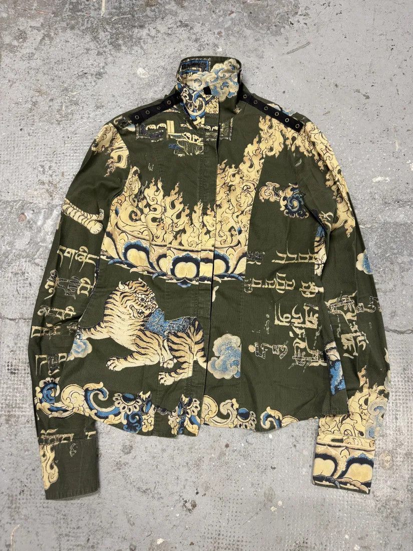 Designer × Just Cavalli × Vintage AW2003 Cavalli Asian World Green Contemporary Fire Shirt Size XS / US 0-2 / IT 36-38 - 6 Thumbnail