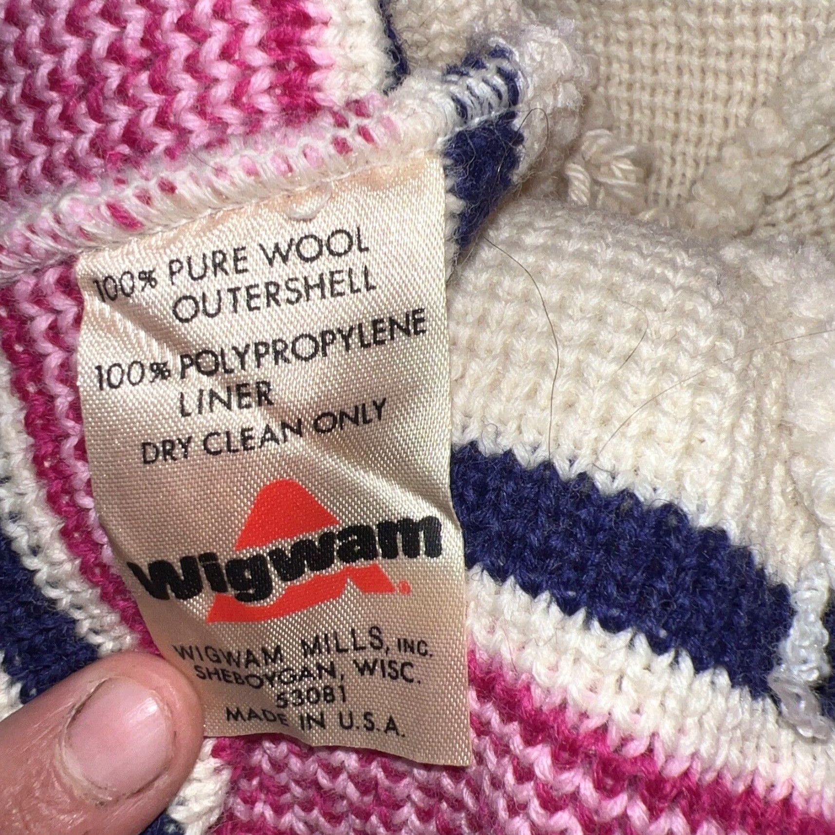 Vintage VTG Wigwam Made In USA Womens Beanie Pom Pom Hat Hat Beanie Womens One Size USA Theme Winter Accessories Size ONE SIZE - 3 Thumbnail
