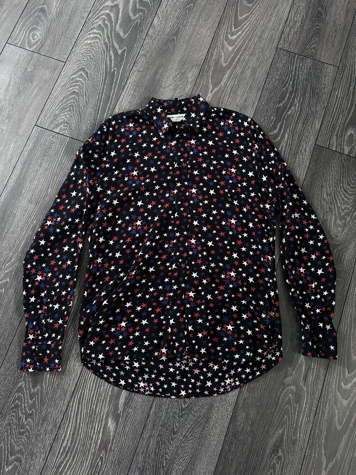 saint laurent paris star allover viscose shirt button up