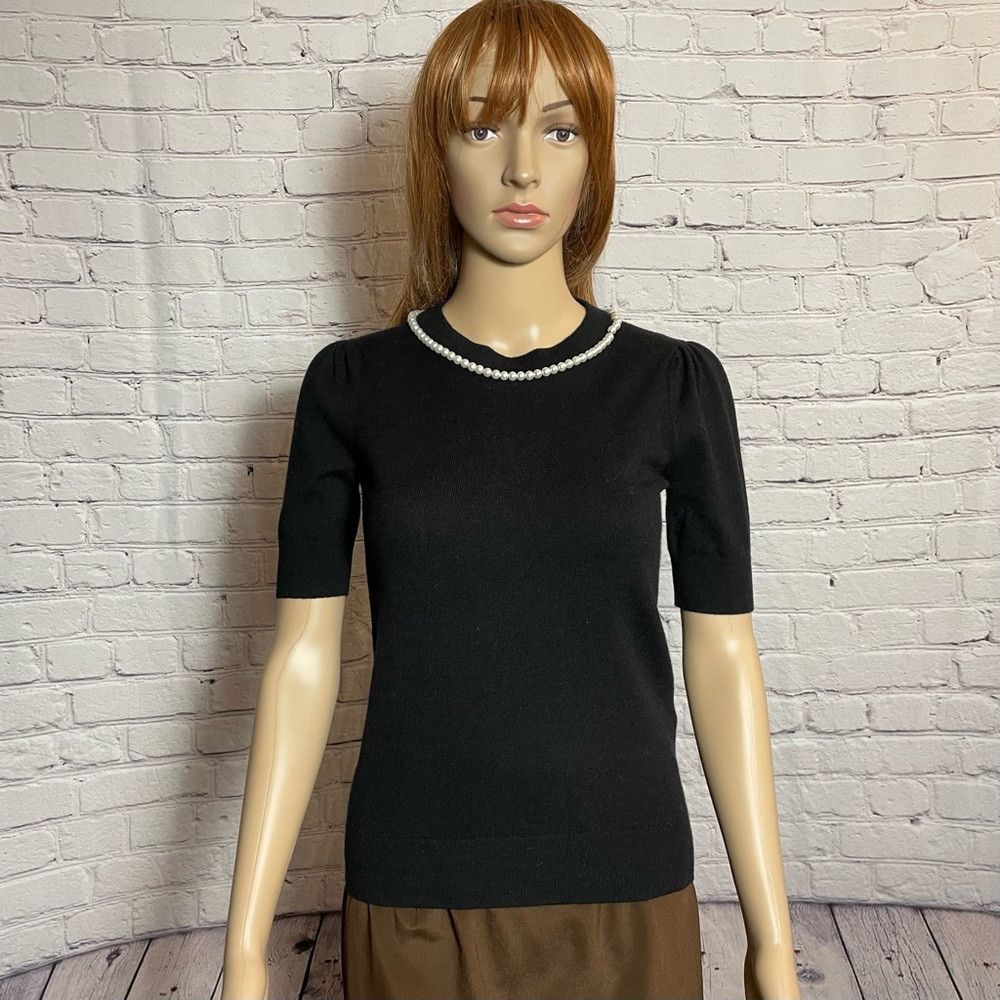Kate Spade New Kate Spade Black Pearl-Embellished Short-Sleeve Sweater Size XXS / US 00 / IT 34 - 3 Thumbnail