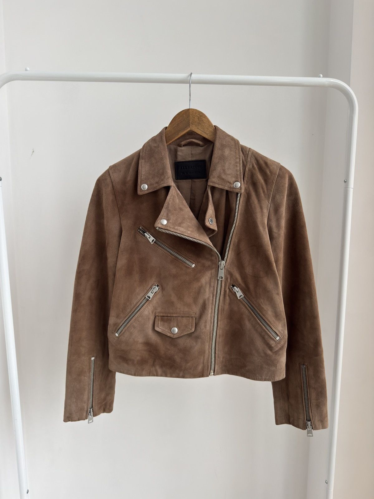 Allsaints ALL SAINTS Powder Brown Suede Balfern Biker Jacket Women’s Size US M / EU 48-50 / 2 - 3 Thumbnail