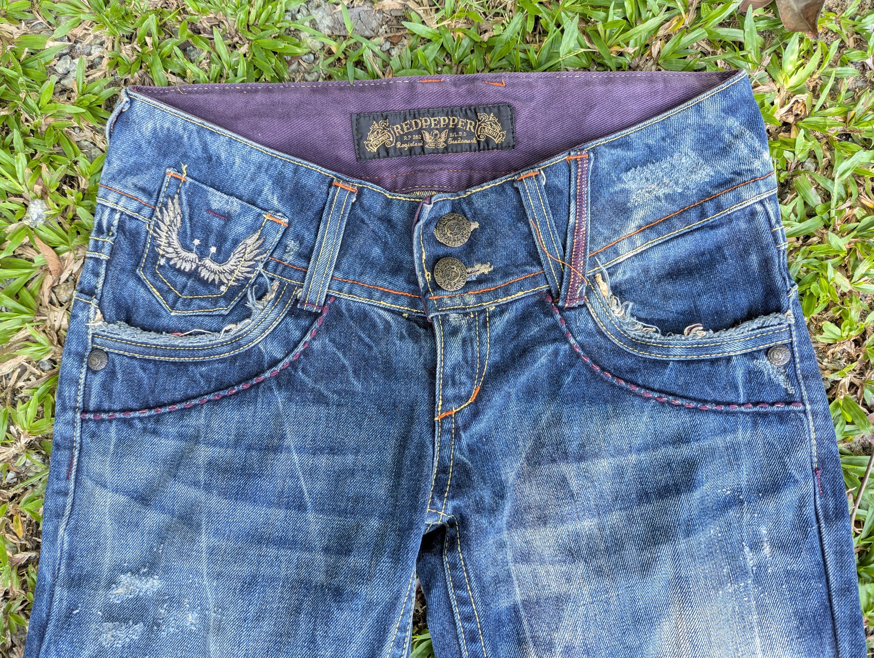 Hysteric Glamour RARE Red Pepper Jeans Angel Wings Embroidery Punk Design Size 33" - 4 Thumbnail