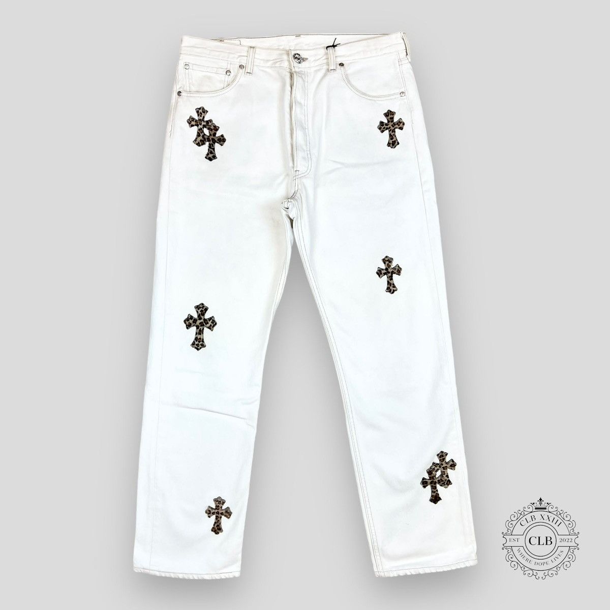 Chrome Hearts Pink & Checkered Cross Patch Fleurknee Jeans Black