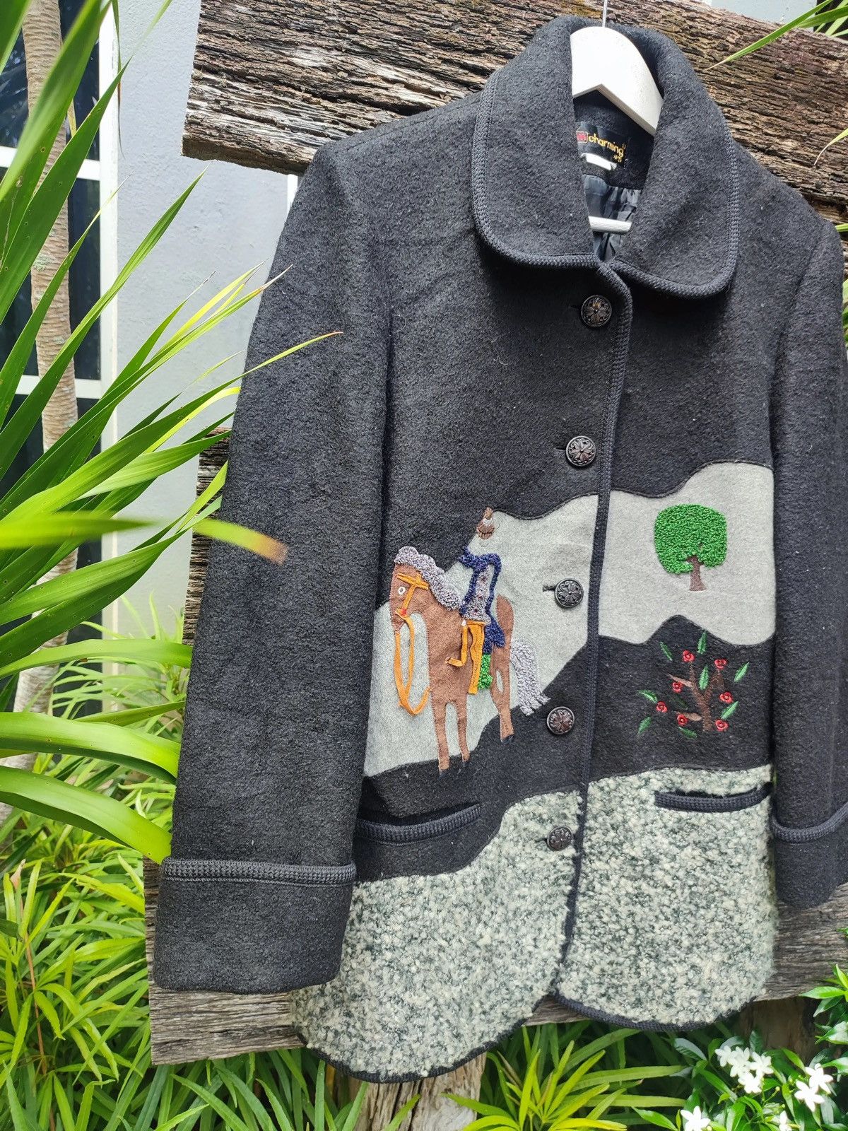 Designer × Vintage Vintage Charming Korea Wool Jacket – Horse Rider Appliqué Size M / US 6-8 / IT 42-44 - 4 Thumbnail