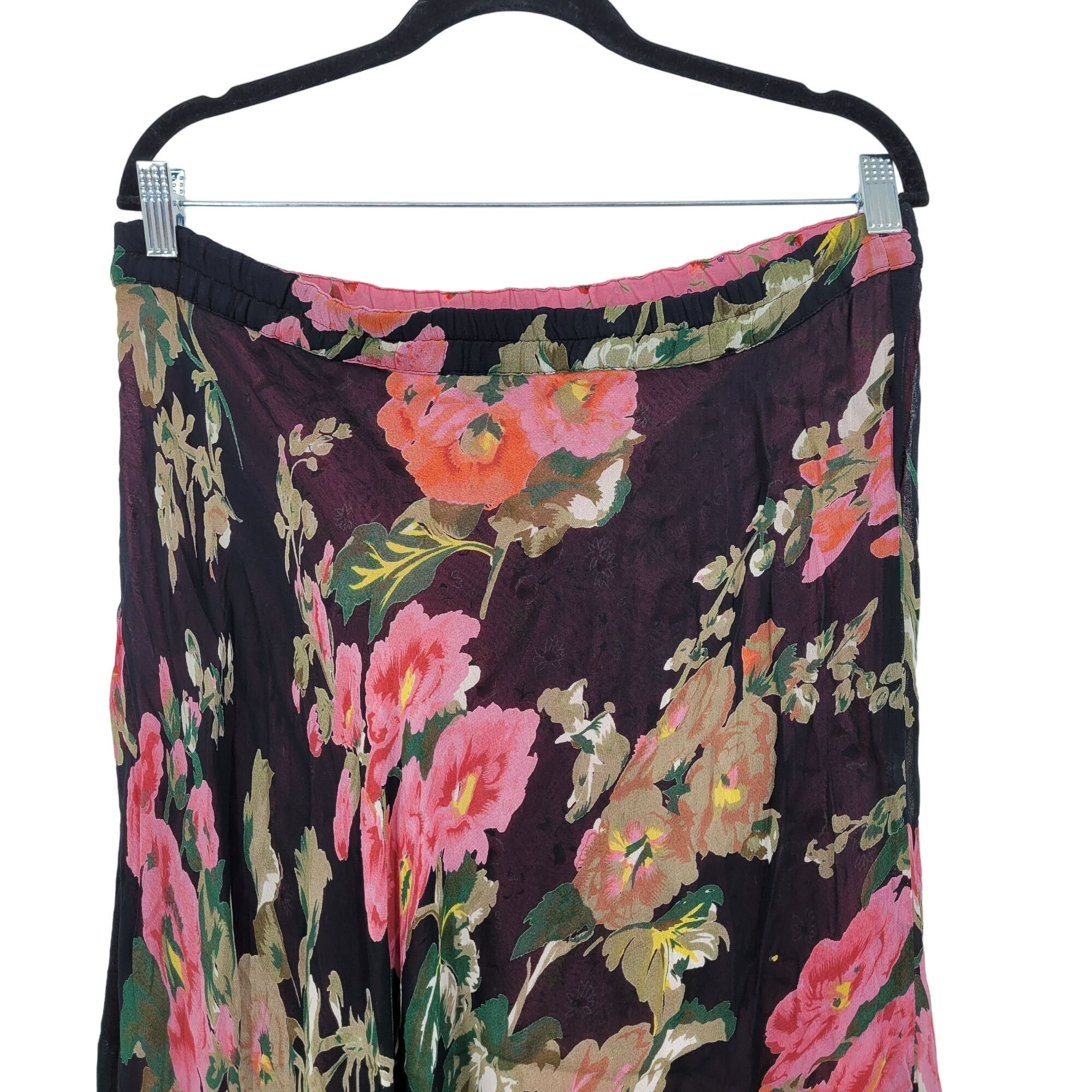 Vintage Vintage Reversible Floral Maxi Skirt M Black Pink Ditzy Size 35" - 13 Thumbnail