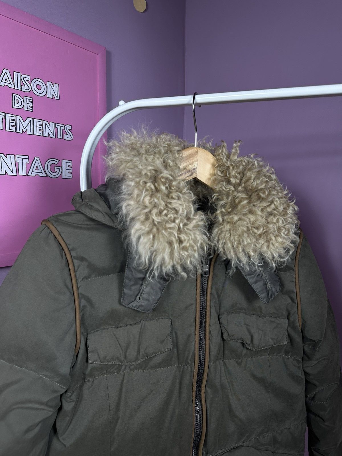 The Kooples The Kooples Down Jacket Puffer Parka Shearling Fur Khaki Size S / US 4 / IT 40 - 16 Thumbnail