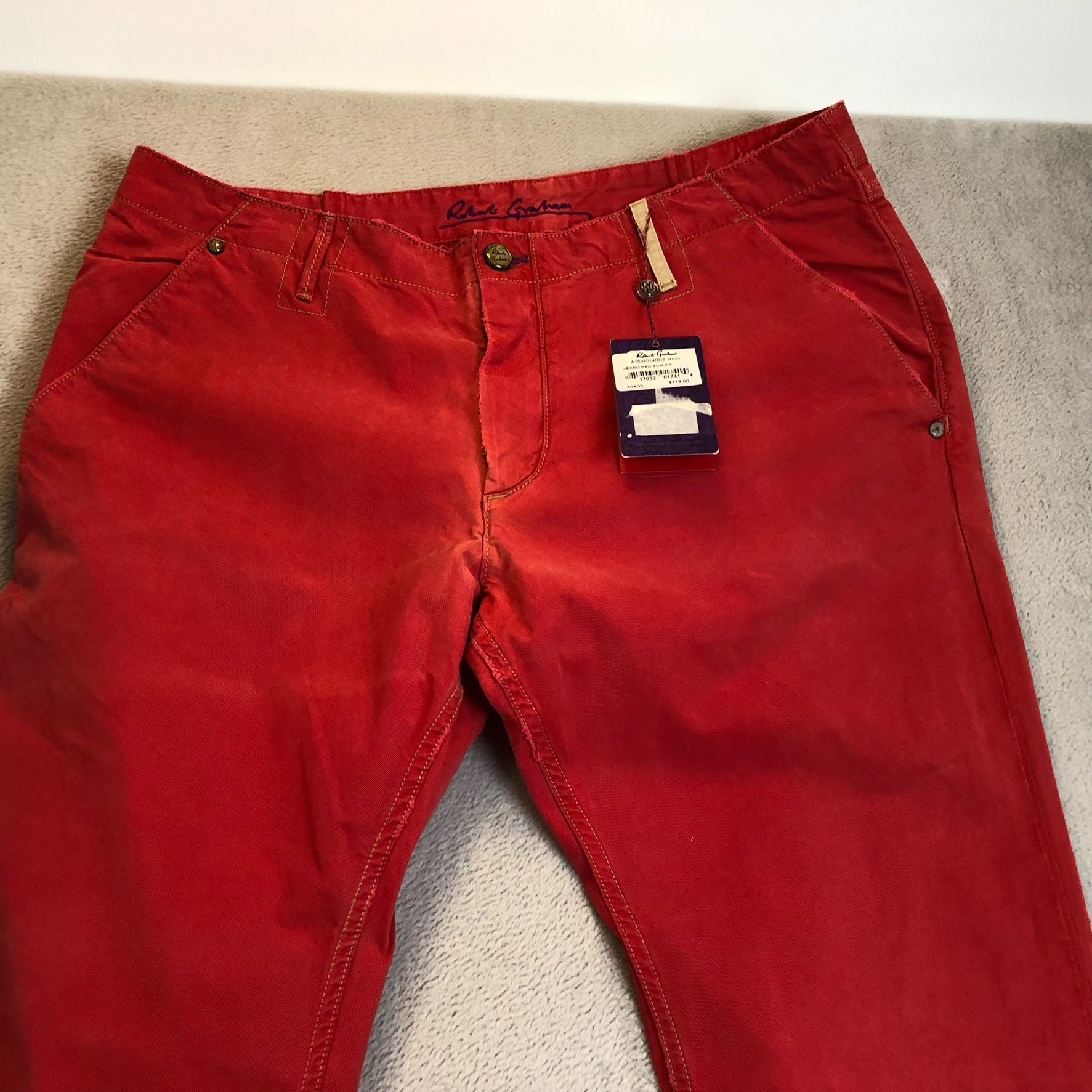 Robert Graham Robert Graham Mens Pants 40x35 Red Slim Fit Jeano Style Cott Size US 40 / EU 56 - 8 Thumbnail