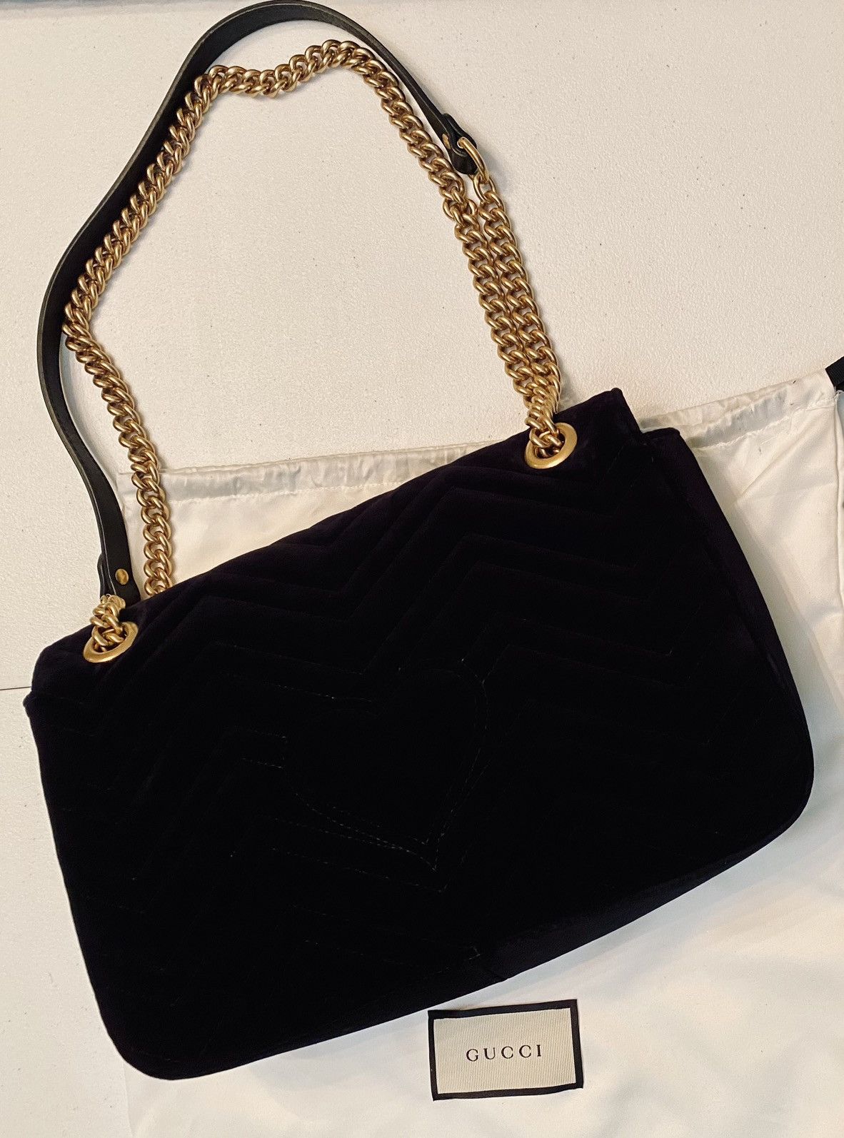 Gucci Gucci 🇮🇹 Black Velvet Matelasse Medium 2.0 GG Marmont Bag New Size ONE SIZE - 5 Thumbnail