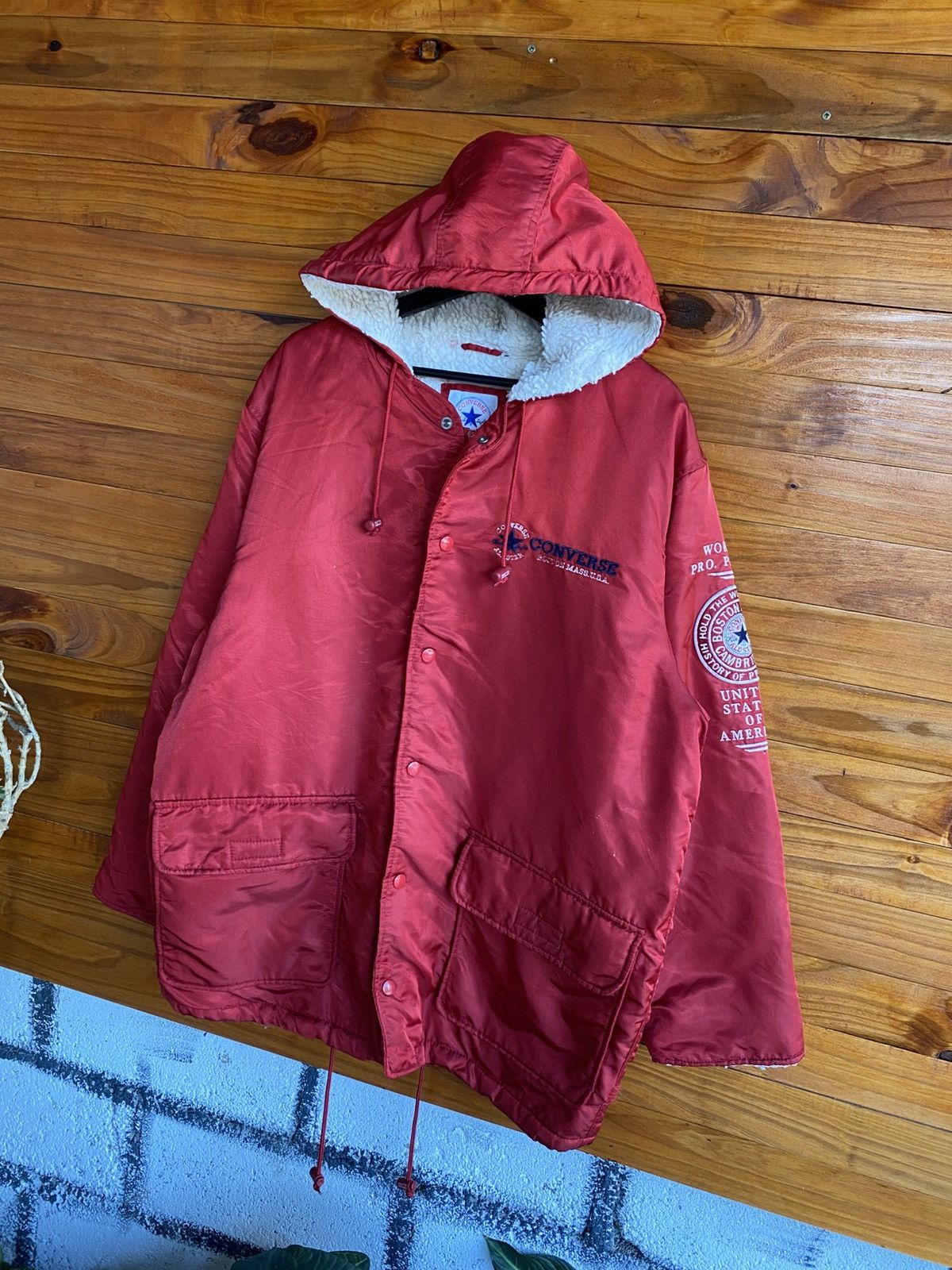 Converse Vintage Converse All Star Sherpa-Lined Hooded Jacket Red Size US L / EU 52-54 / 3 - 17 Thumbnail