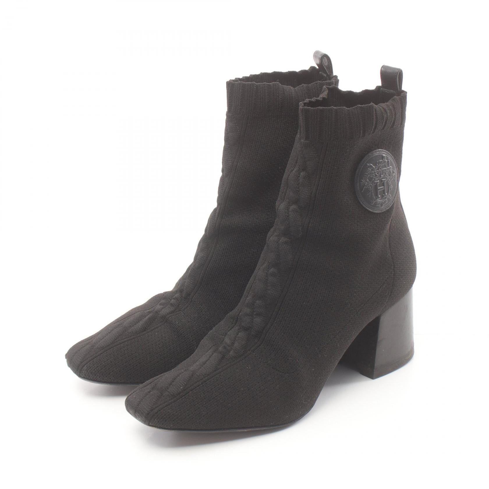 Hermes Hermes Volver 60 Leather Fabric Boots Leather Shoes in Black, Women's