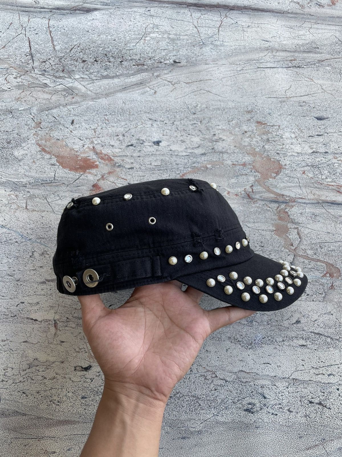 If Six Was Nine Goth Punk Egoist Crazy Pearl Studded Patrol Cadet Hat Size ONE SIZE - 3 Thumbnail