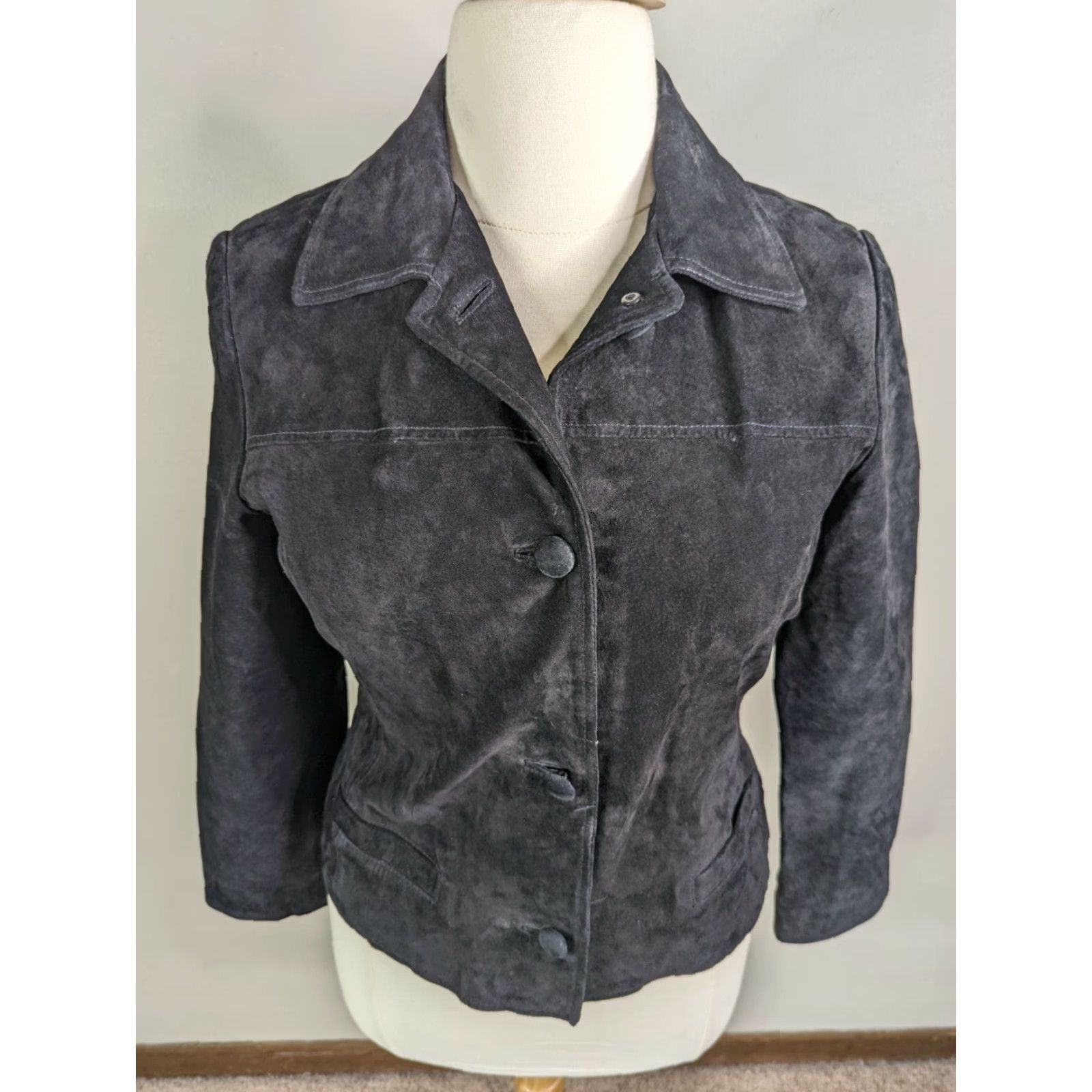 Vintage VINTAGE Jacqueline Ferrar BLACK SUEDE LEATHER JACKET COAT LARGE Women’s Jacket Small? (Note: this is incorrect) Size L / US 10 / IT 46 - 4 Thumbnail